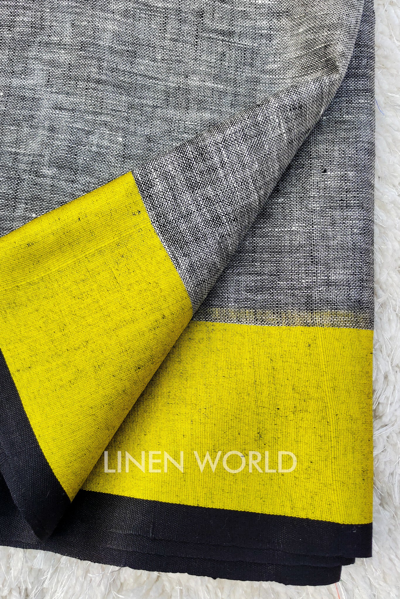 taashi - grey organic linen saree - linenworldonline.in