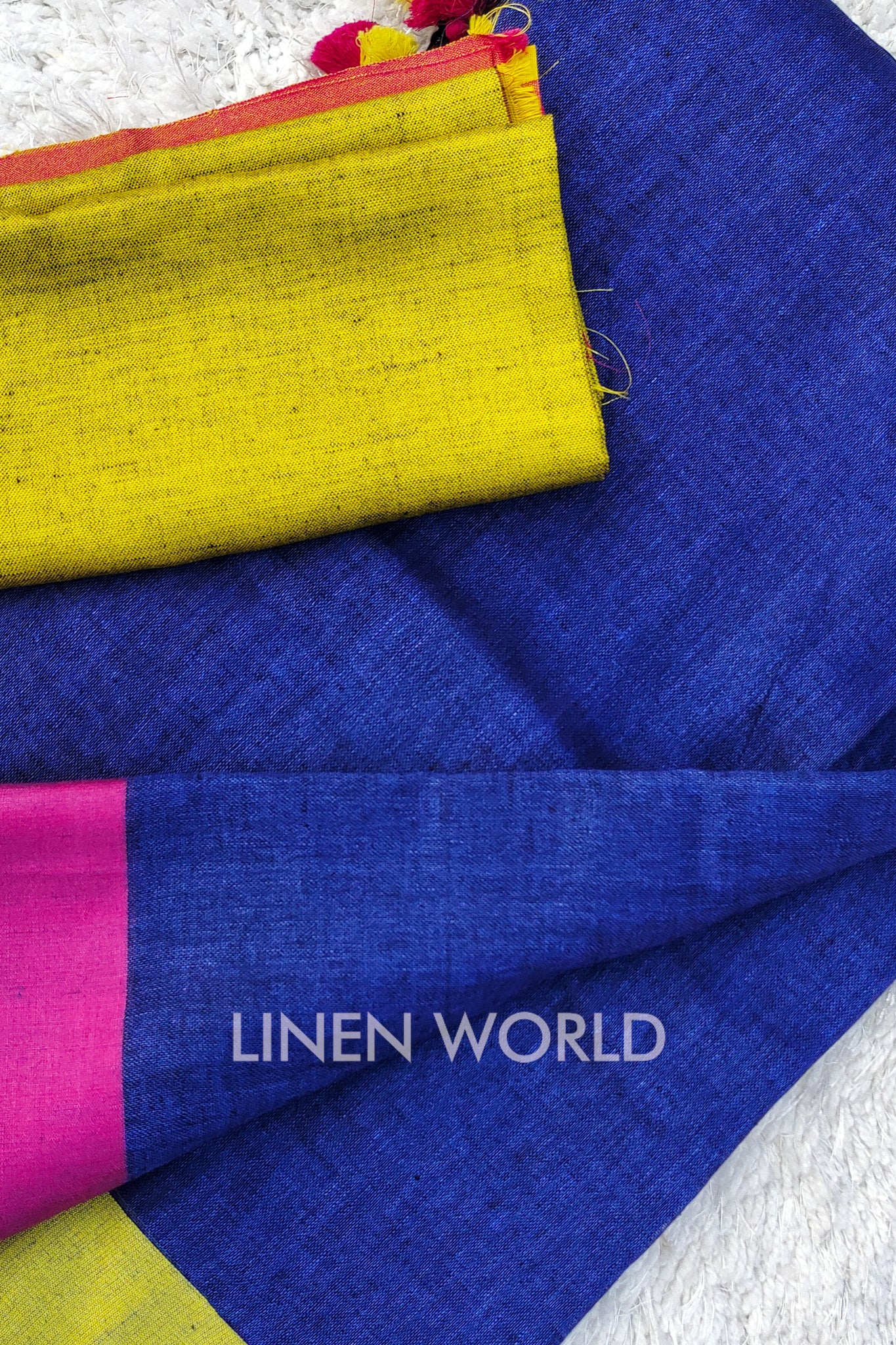 veena - blue organic linen saree - linenworldonline.in