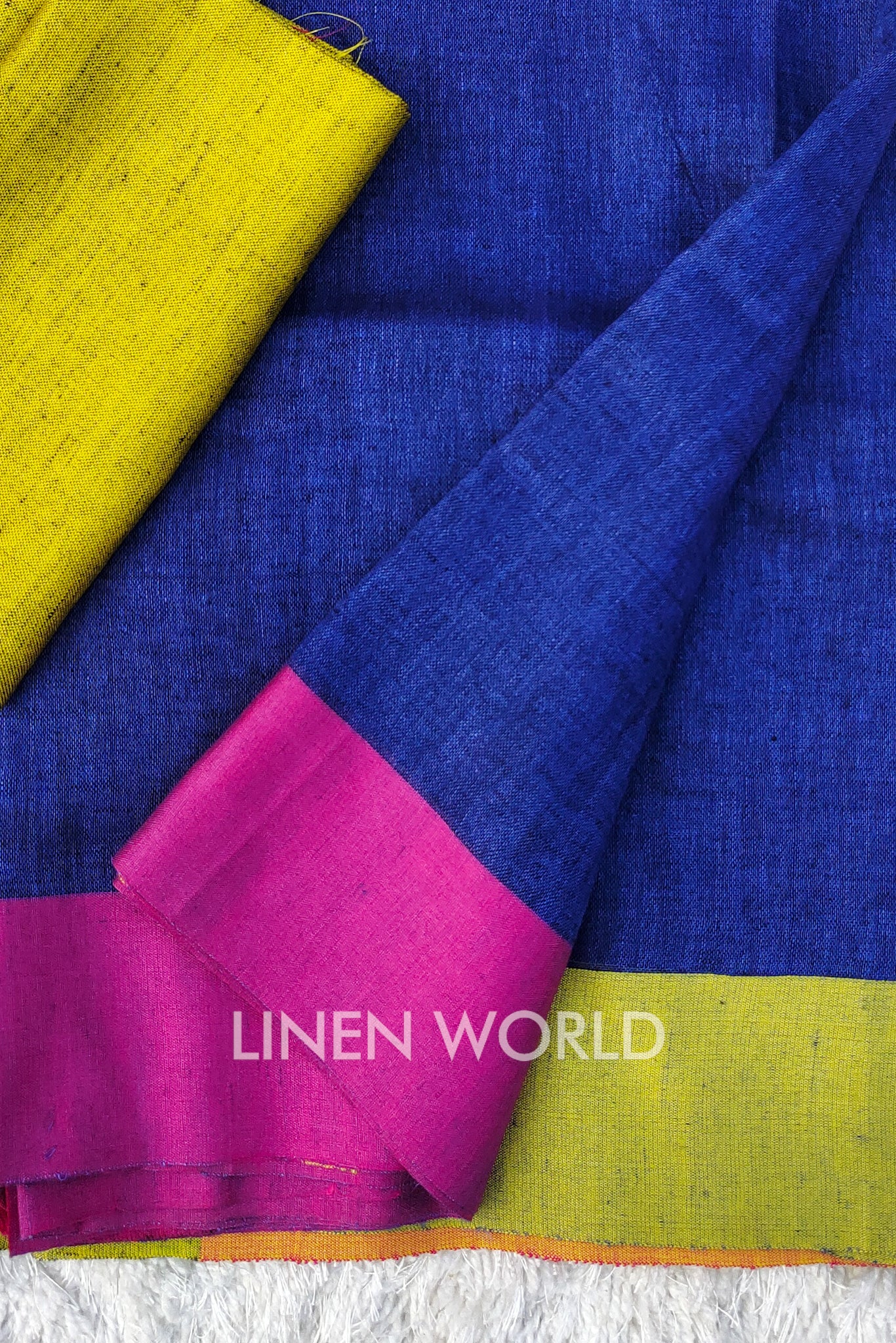 veena - blue organic linen saree - linenworldonline.in