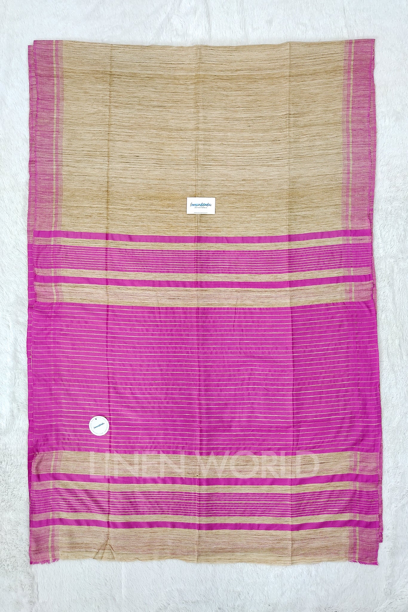 pink border tussar ghicha silk saree - linenworldonline.in