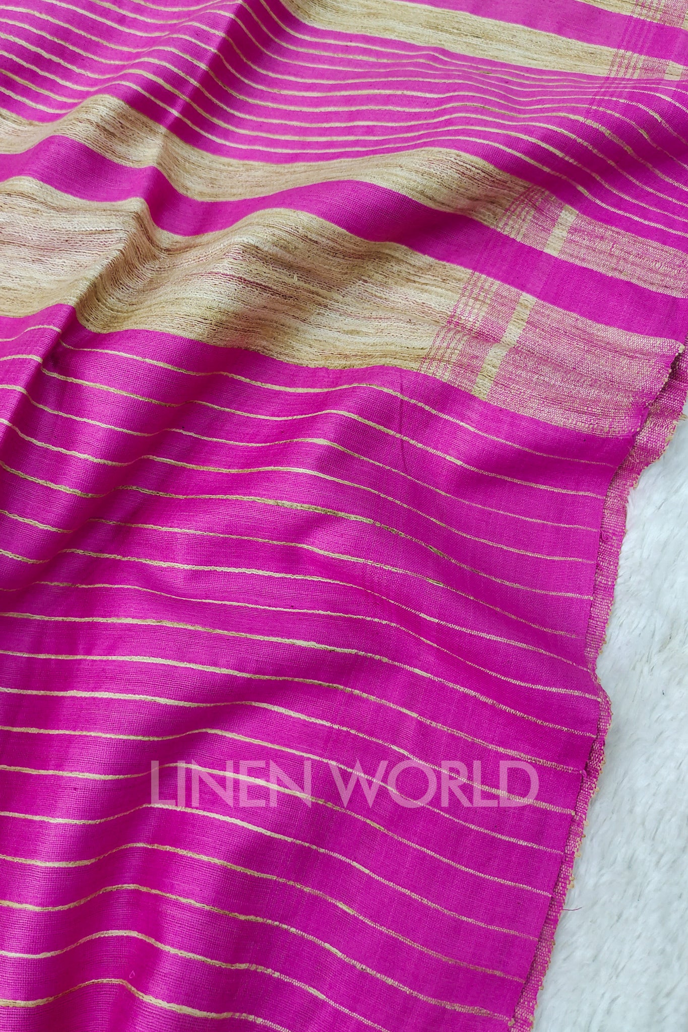 pink border tussar ghicha silk saree - linenworldonline.in