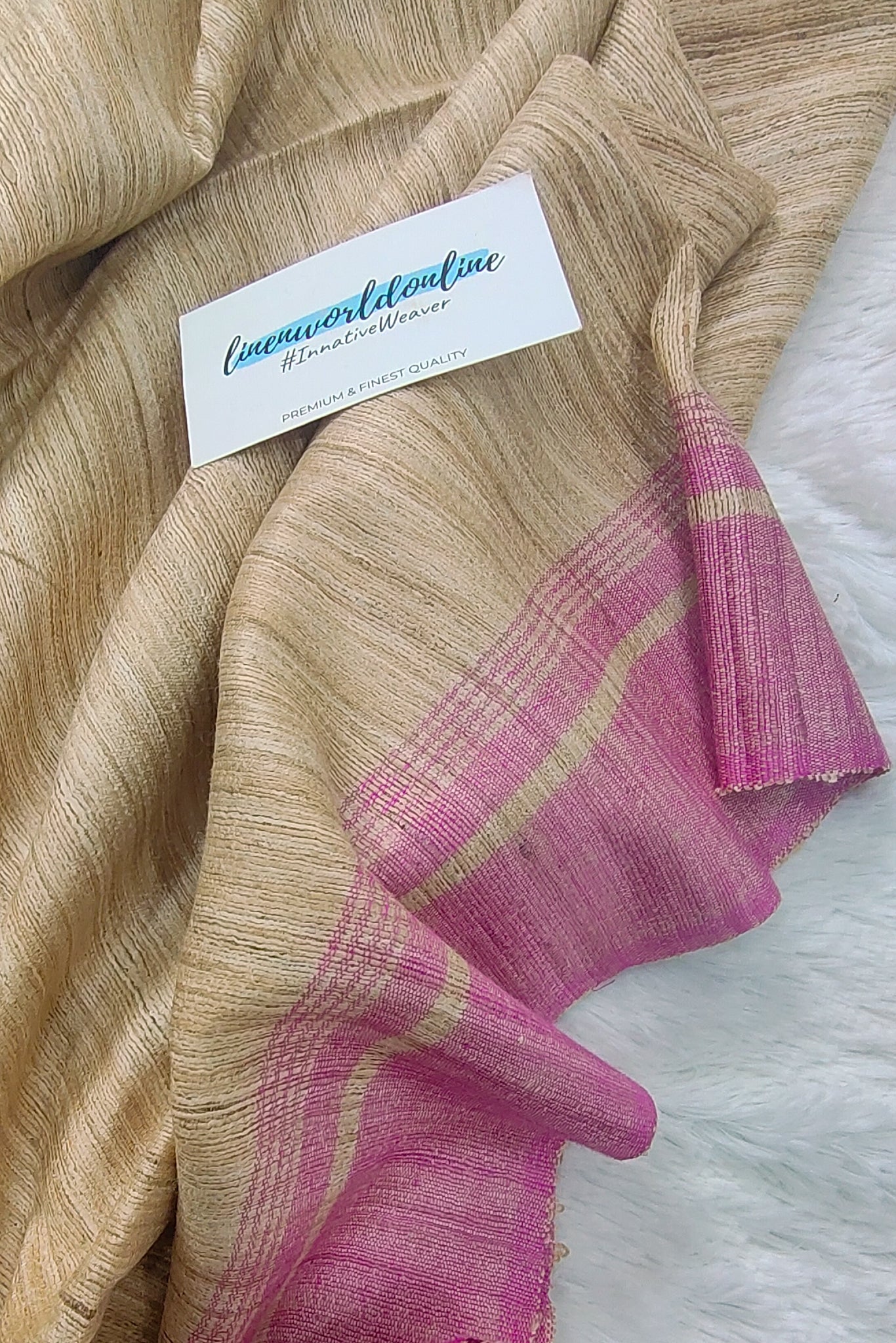 pink border tussar ghicha silk saree - linenworldonline.in