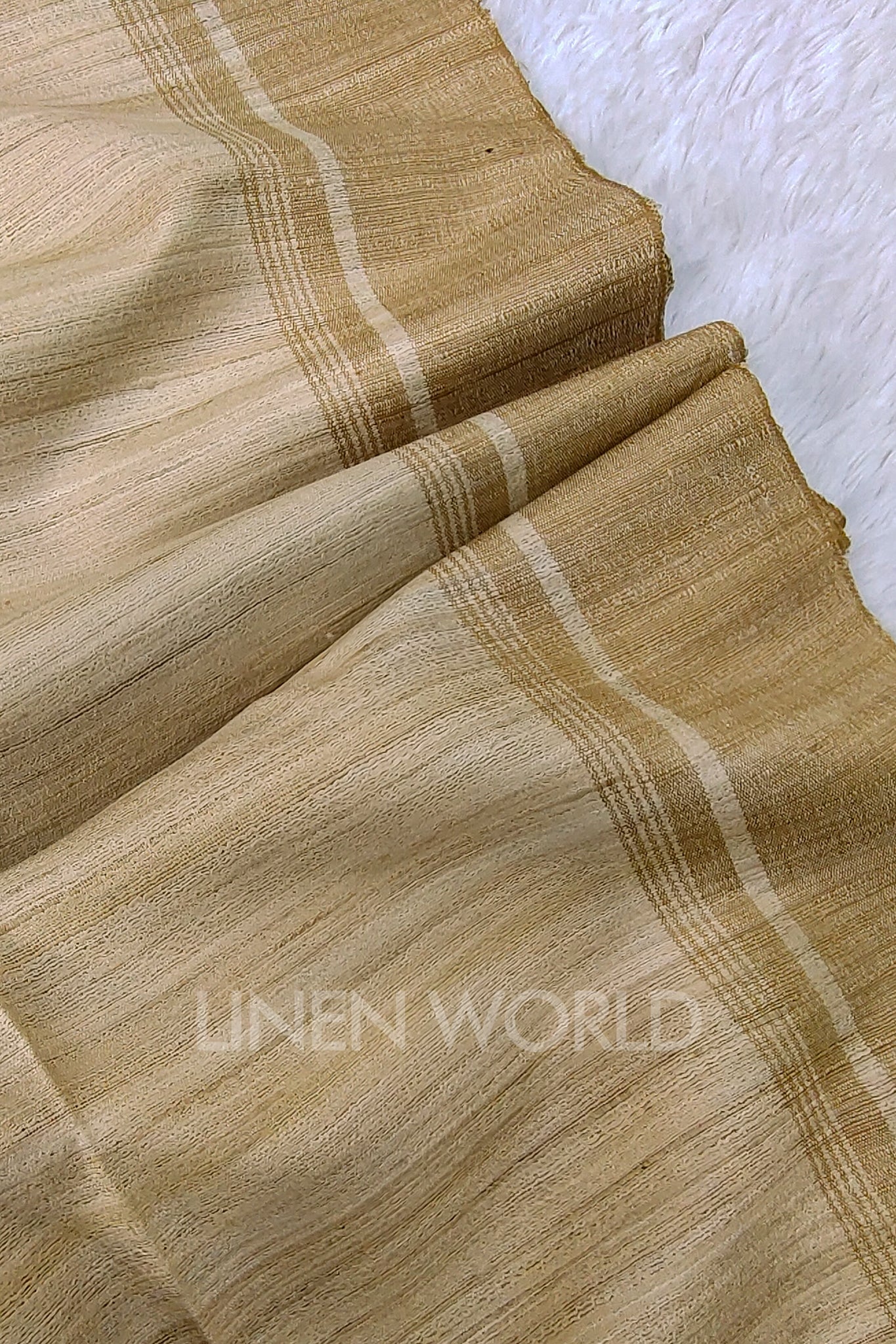 brown border tussar ghicha silk saree - linenworldonline.in