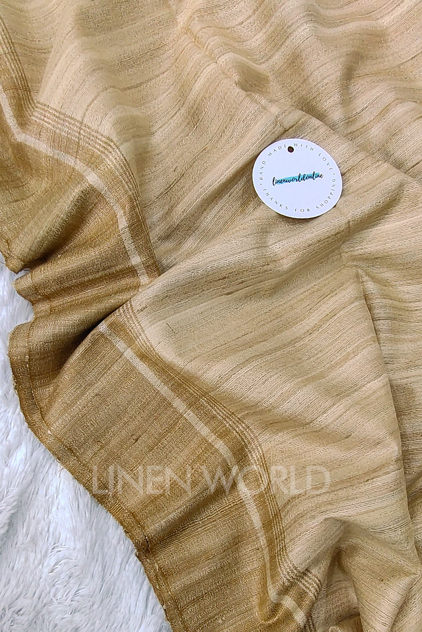 brown border tussar ghicha silk saree - linenworldonline.in