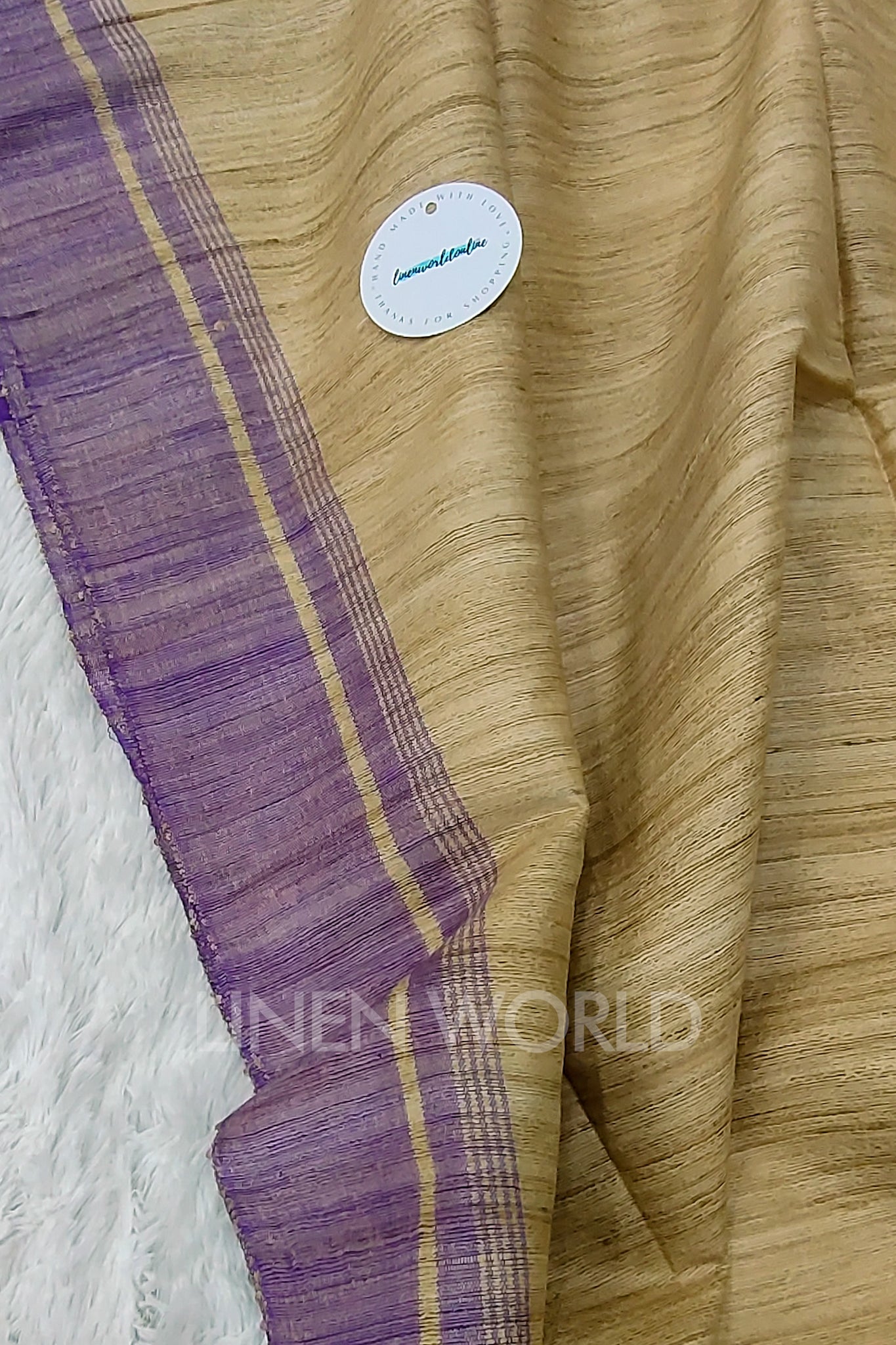 purple border tussar ghicha silk saree - linenworldonline.in