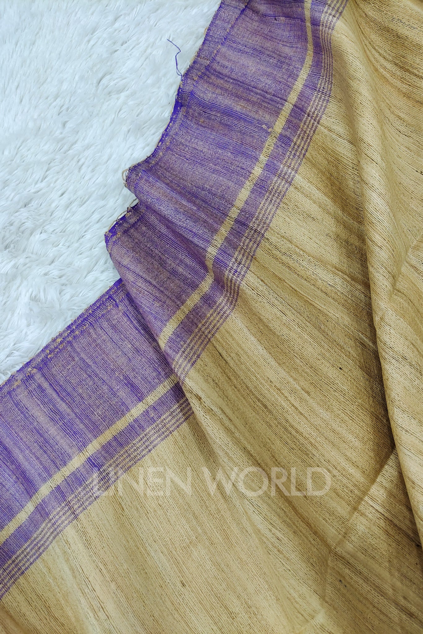 purple border tussar ghicha silk saree - linenworldonline.in