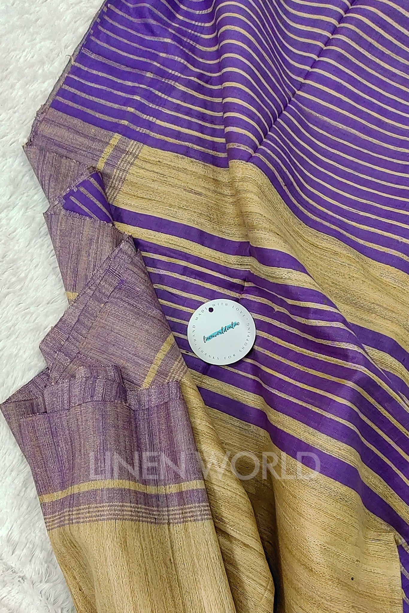 purple border tussar ghicha silk saree - linenworldonline.in