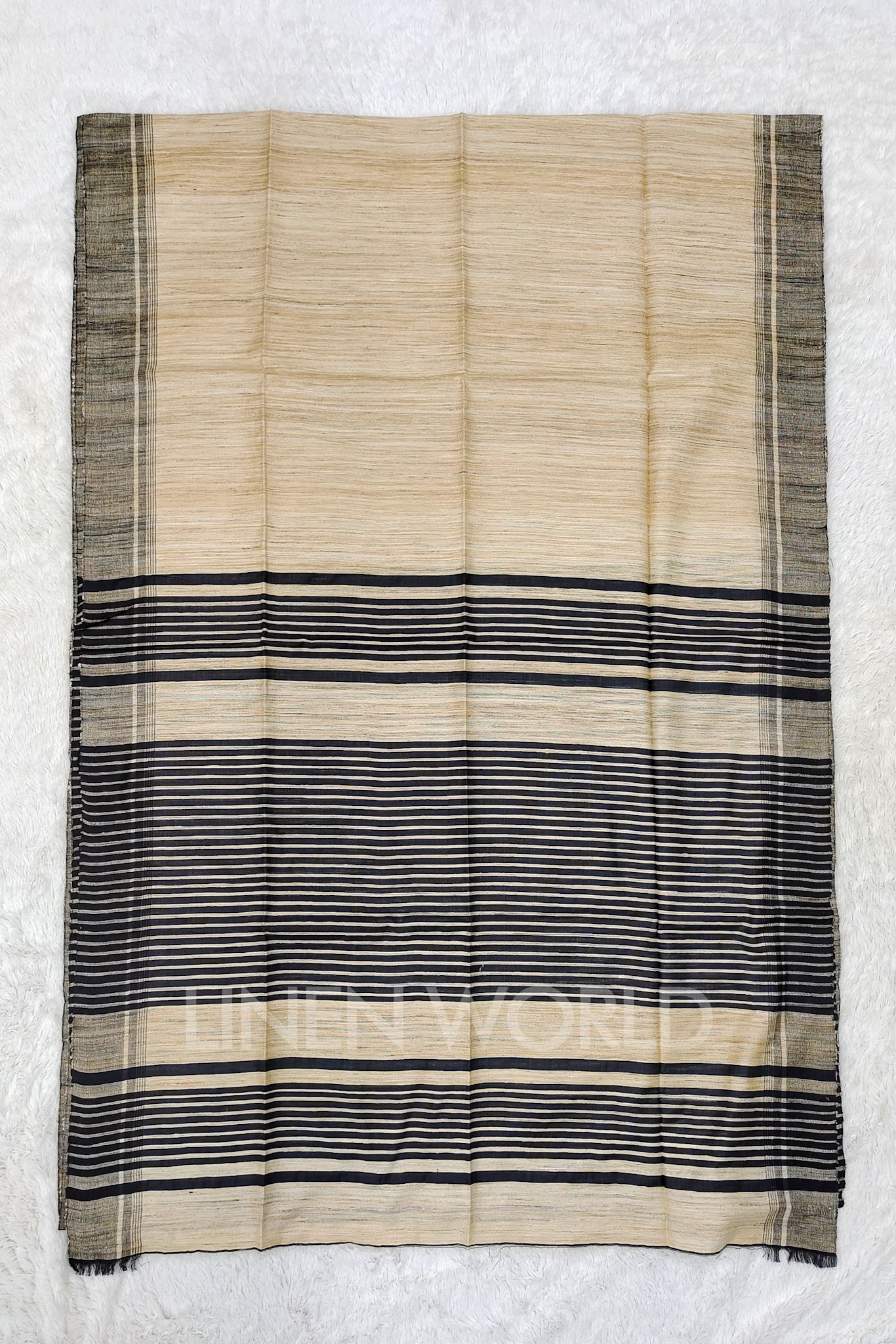 black border tussar ghicha silk saree - linenworldonline.in