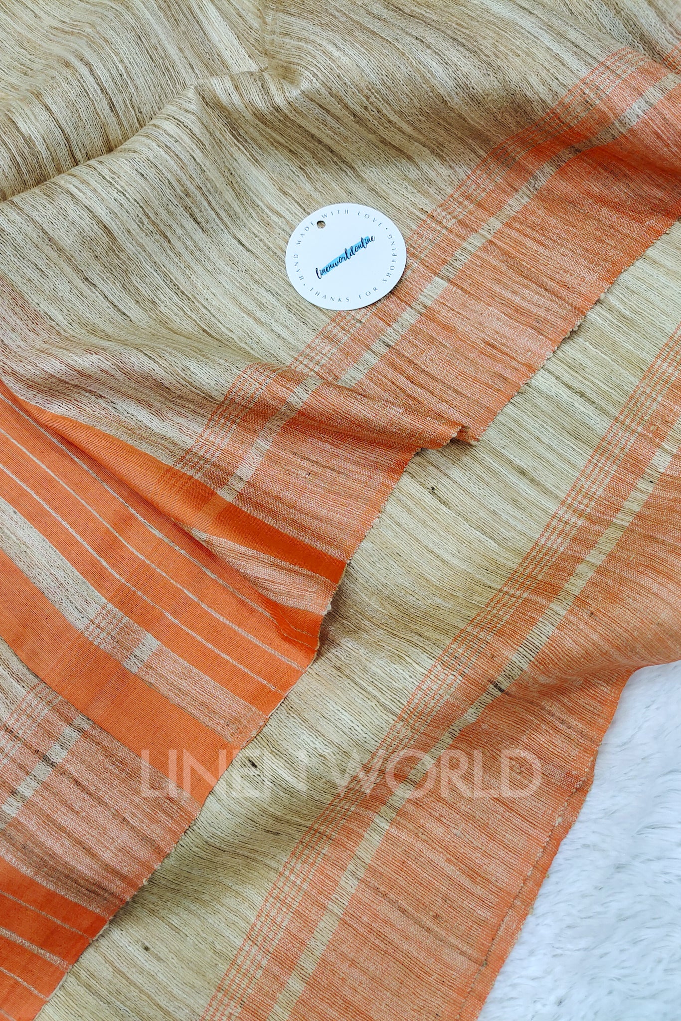 orange border tussar ghicha silk saree - linenworldonline.in