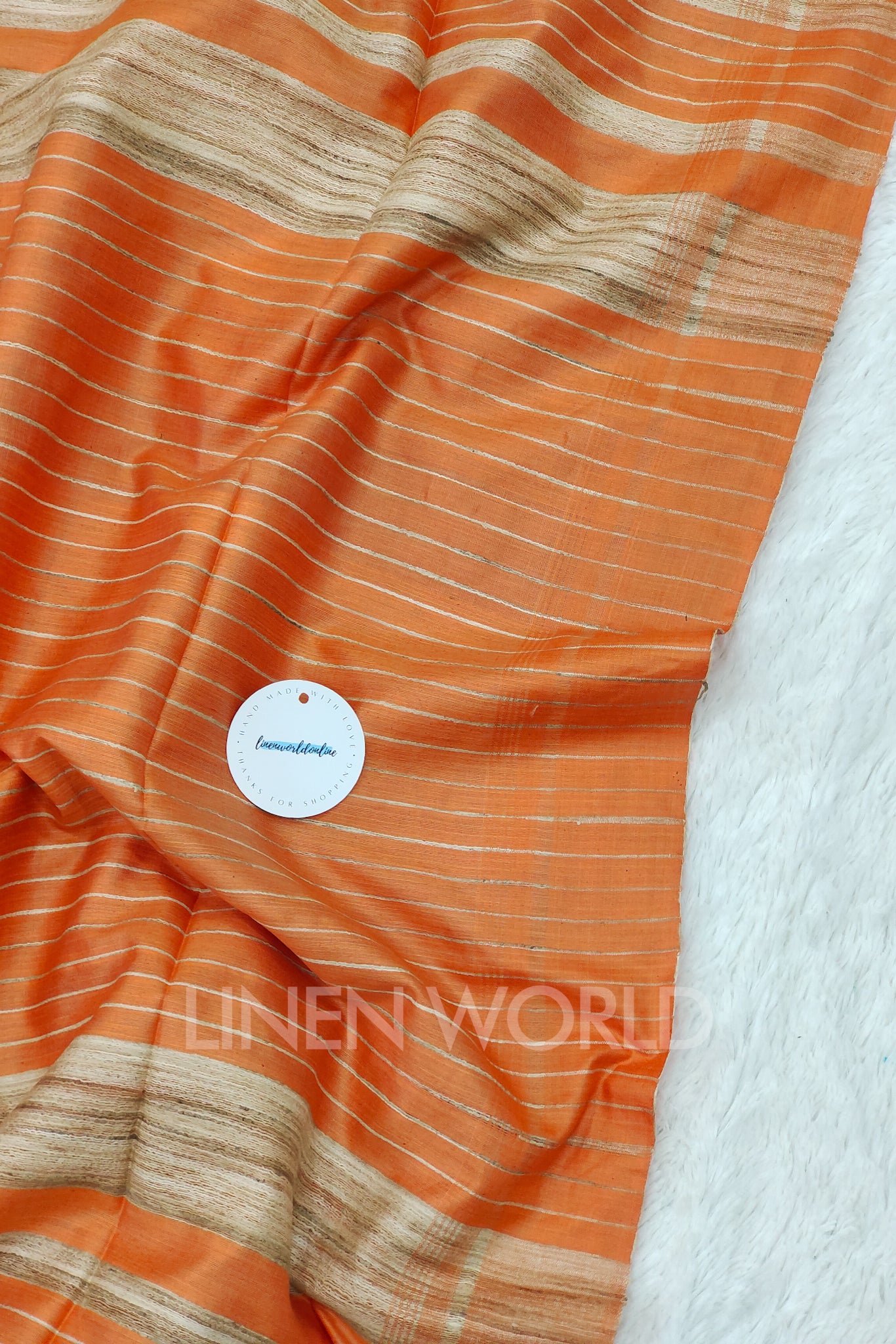 orange border tussar ghicha silk saree - linenworldonline.in