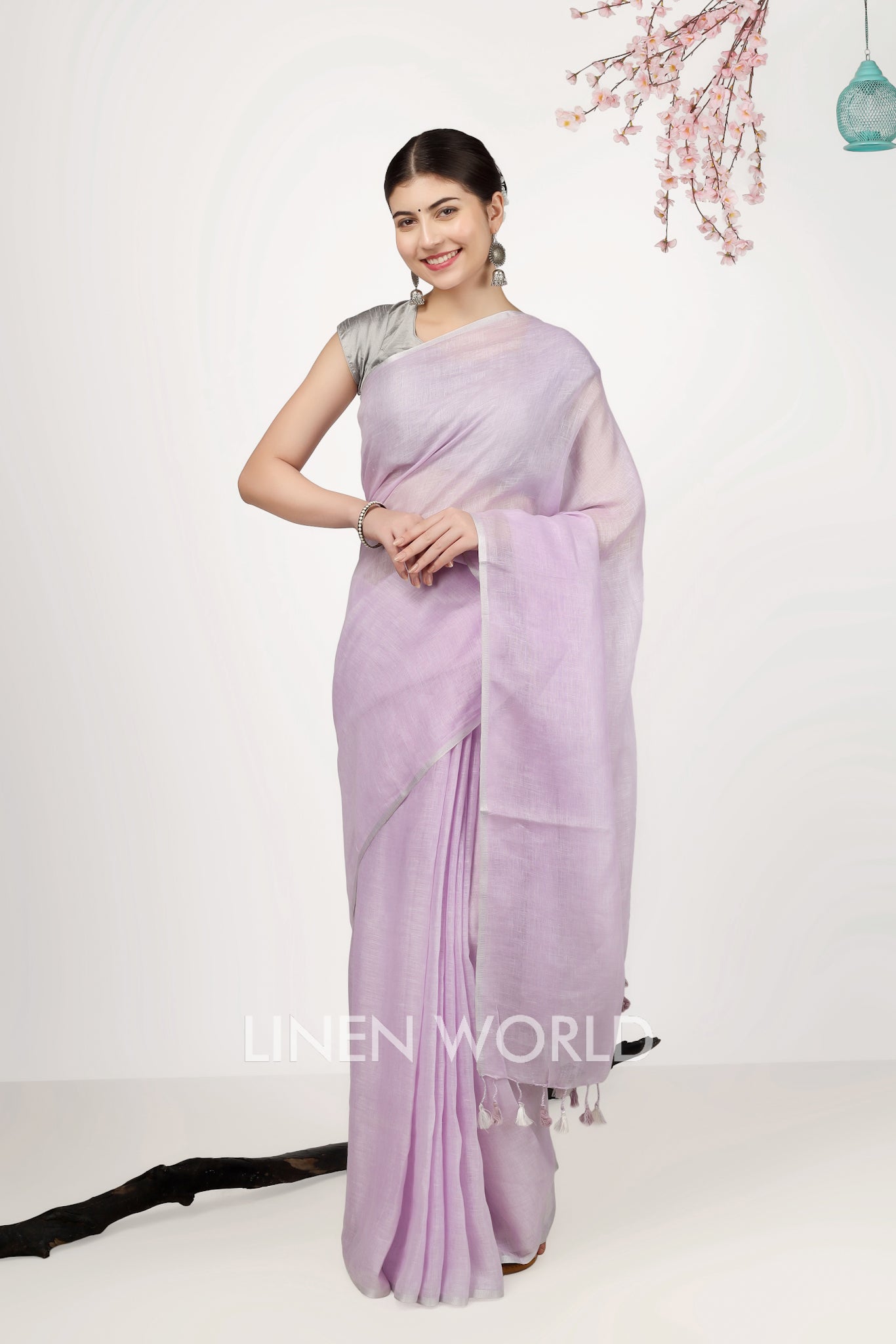 kashish - lavender pure linen saree - linenworldonline.in