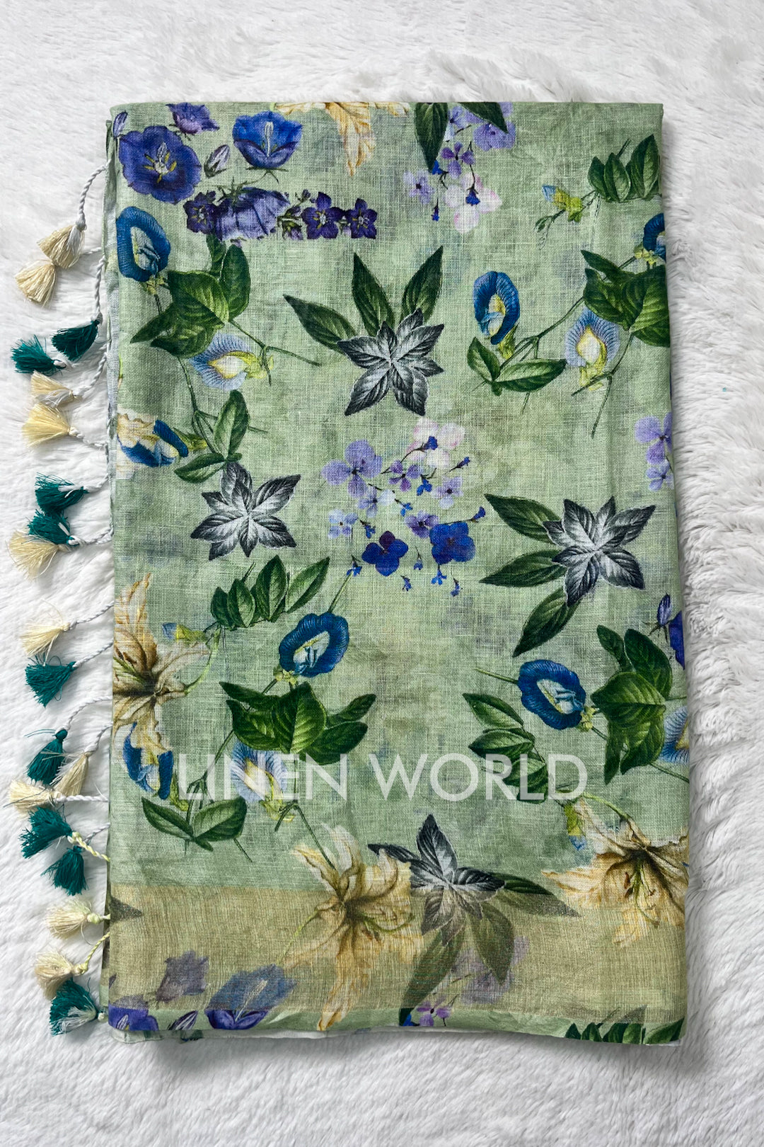 fazeen: digital printed pure linen saree - linenworldonline.in