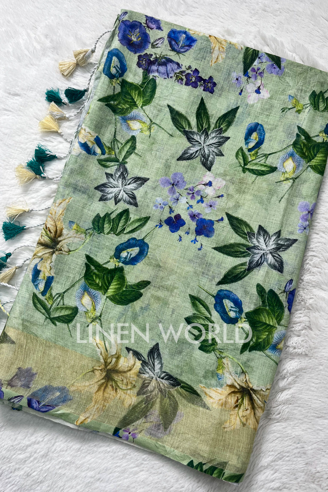 fazeen: digital printed pure linen saree - linenworldonline.in