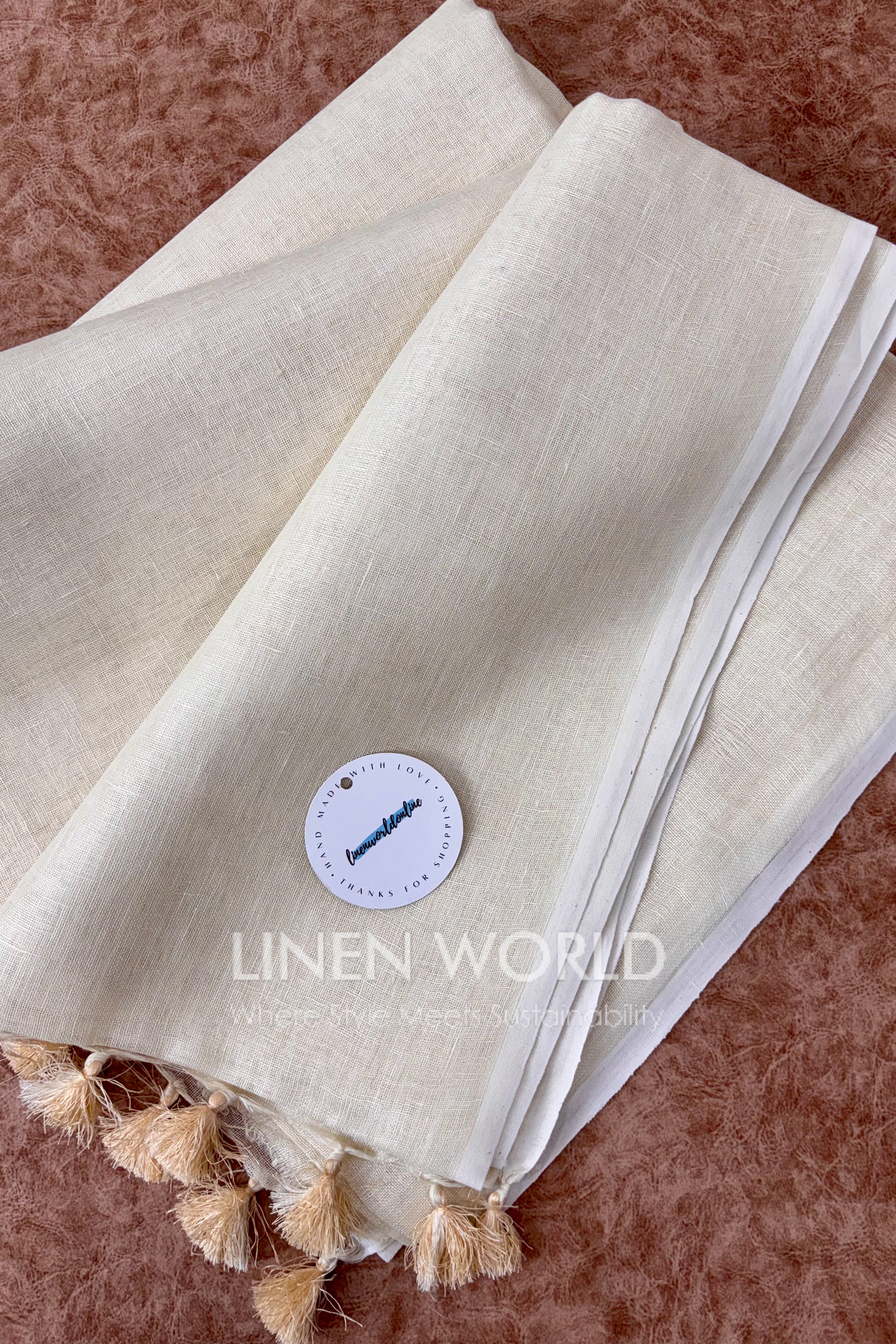 onam special cream pure linen saree - linen world