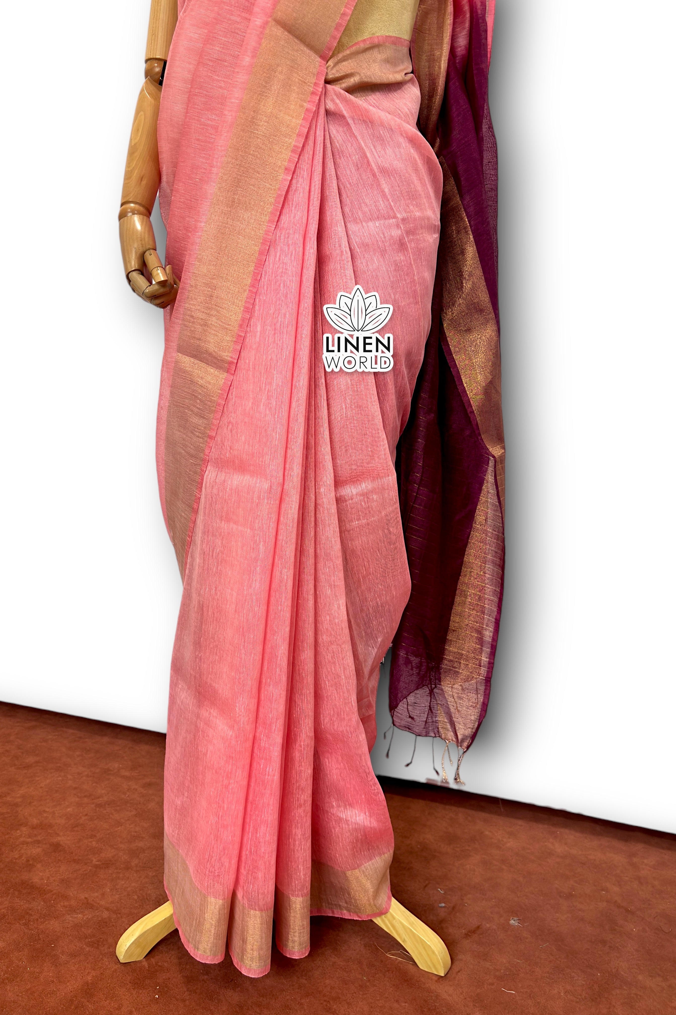 peach and magenta tie dye silk linen saree - linen world
