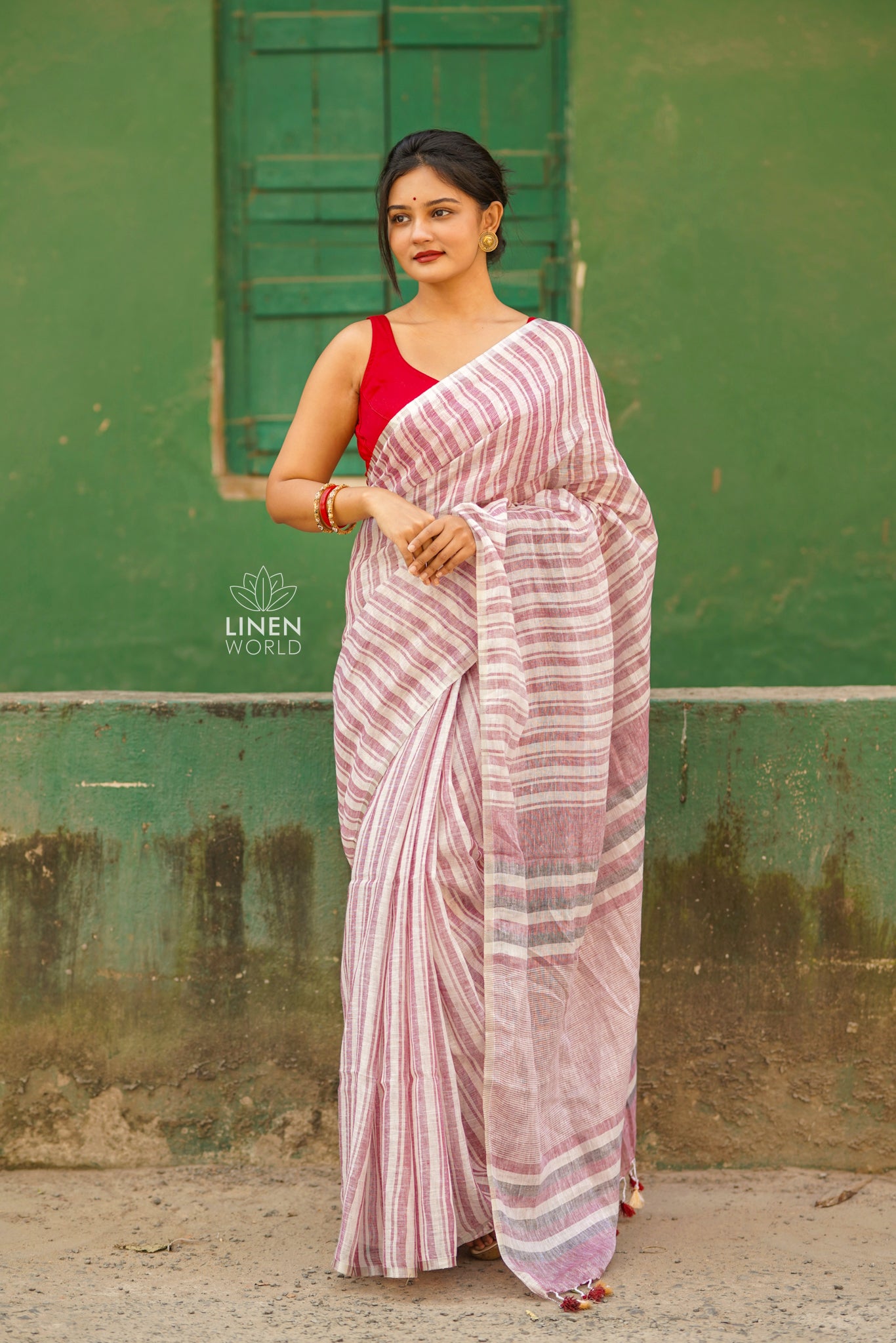 onion cream handloom pure linen saree - linen world