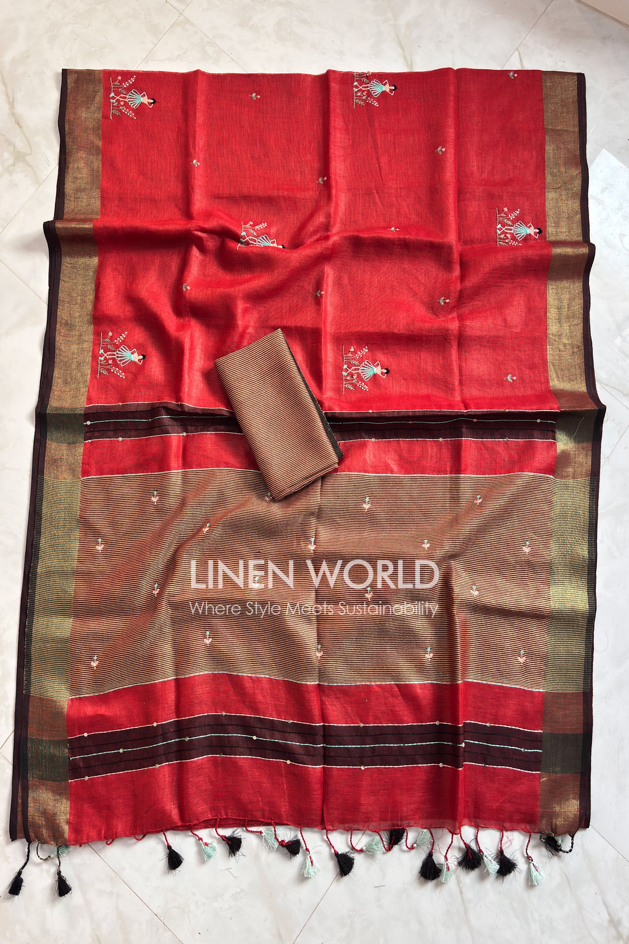 Dancing Blooms - Pure Linen Saree