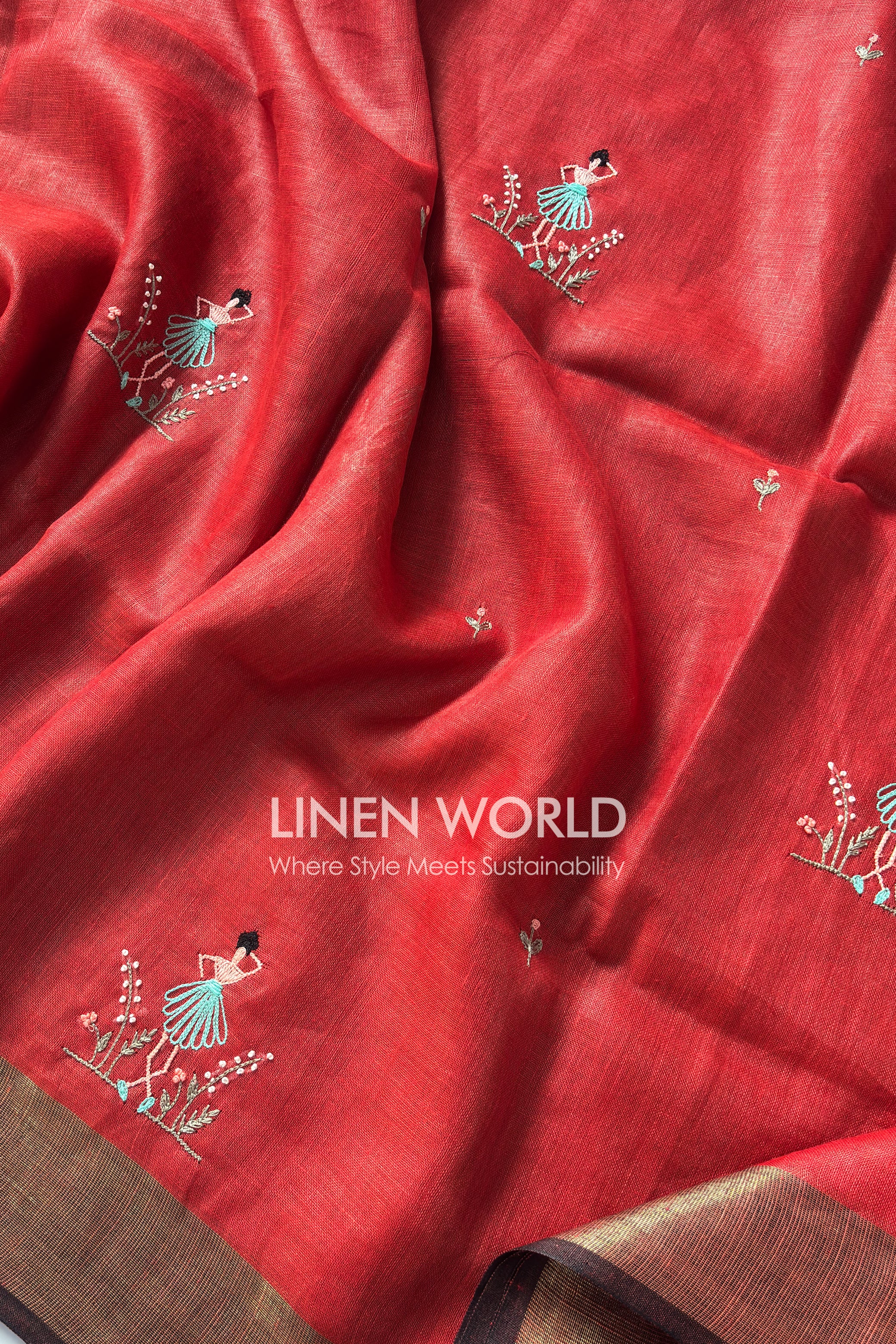 Dancing Blooms - Pure Linen Saree