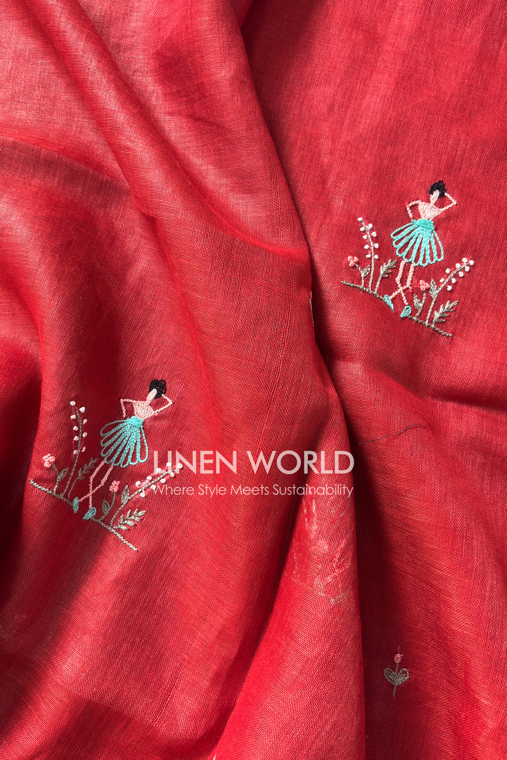 Dancing Blooms - Pure Linen Saree