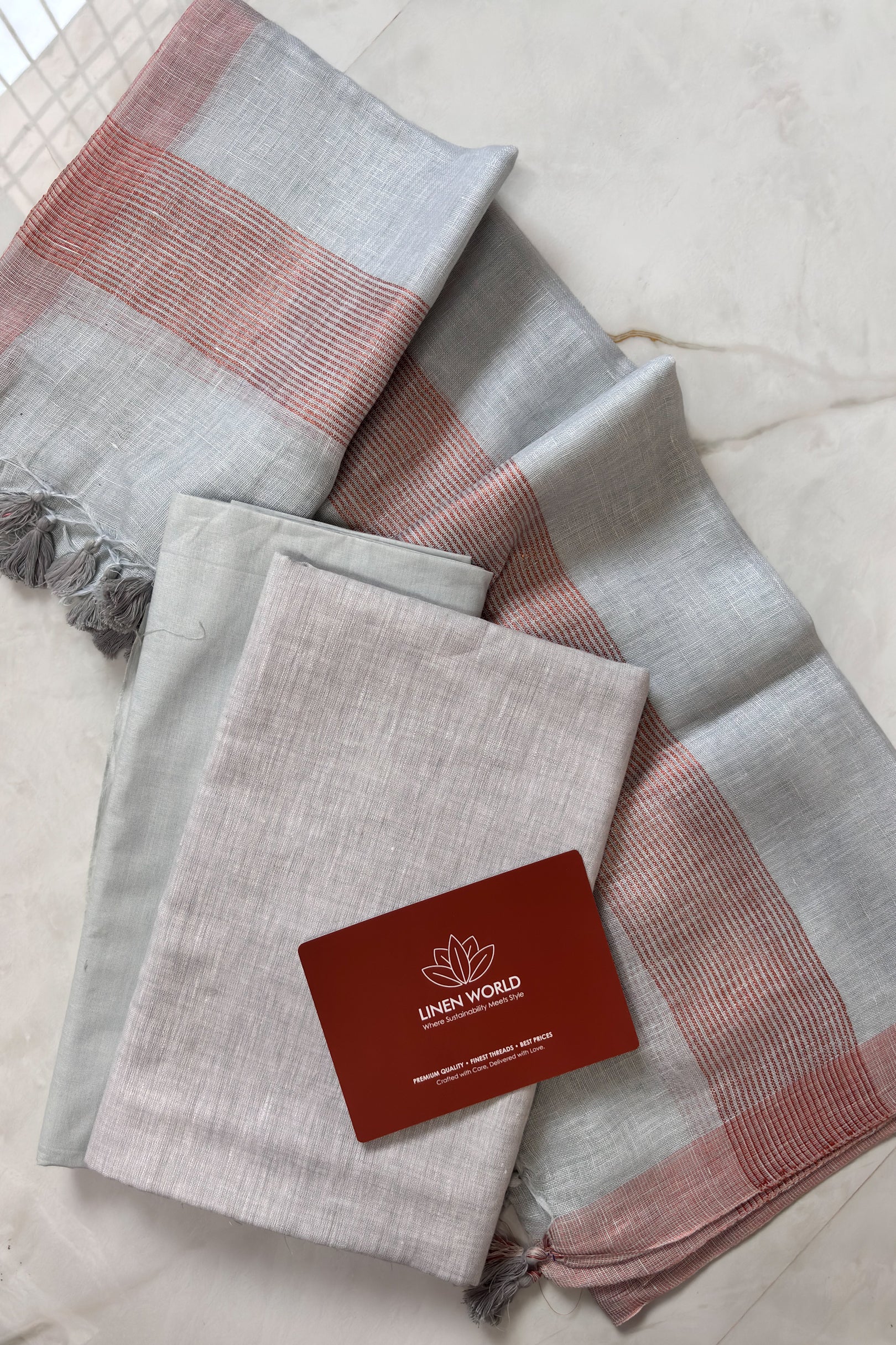 Light gray pure linen unstitched dress material with 100% linen top, cotton bottom, and linen dupatta –  Linen World
