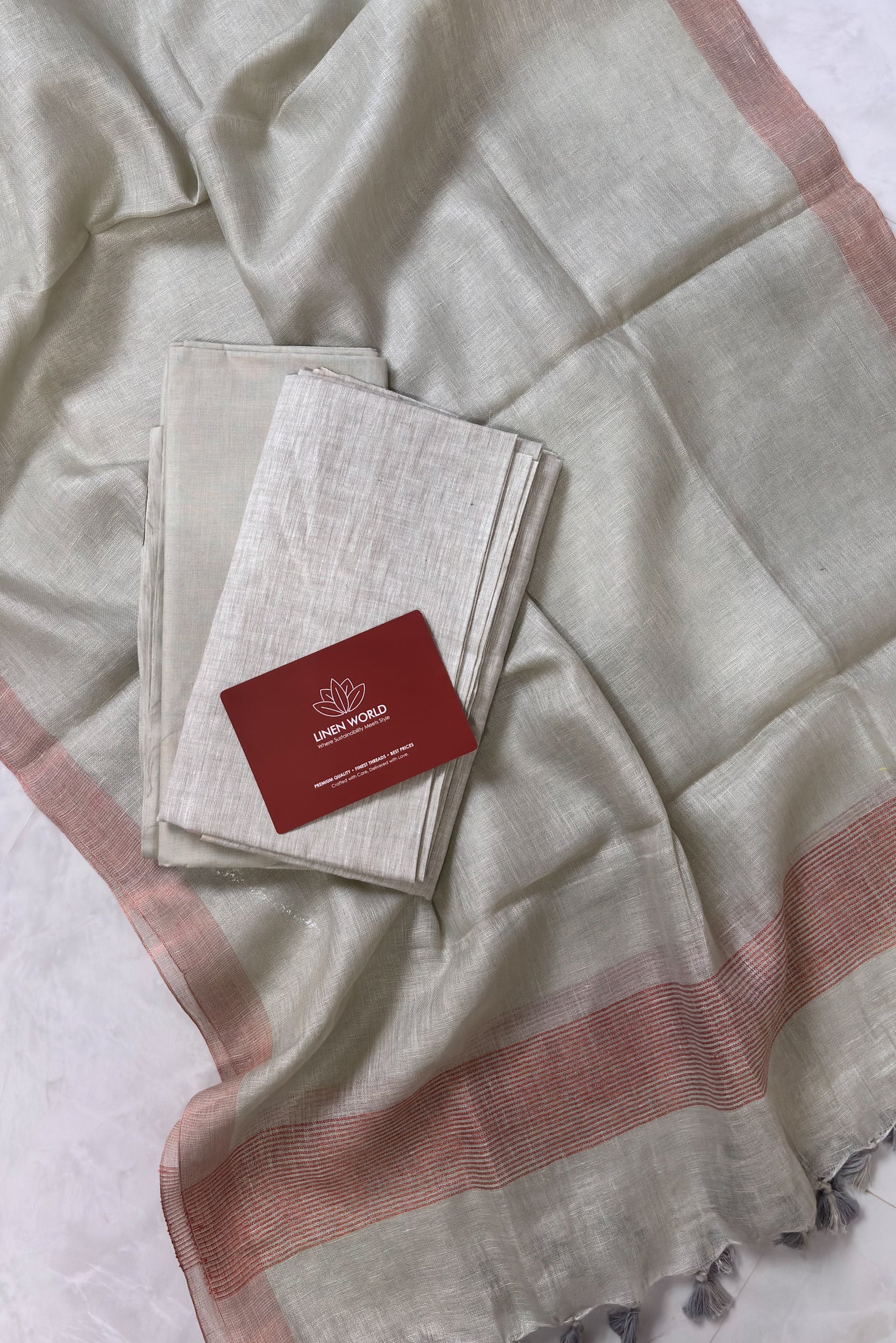 Powder green pure linen unstitched dress material with 100% linen top, cotton bottom, and linen dupatta –  Linen World