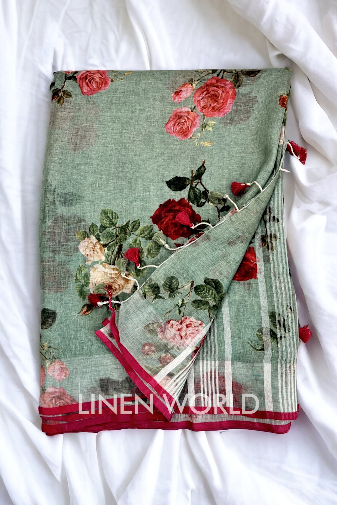 eshal - digital printed linen saree | linenworldonline.in