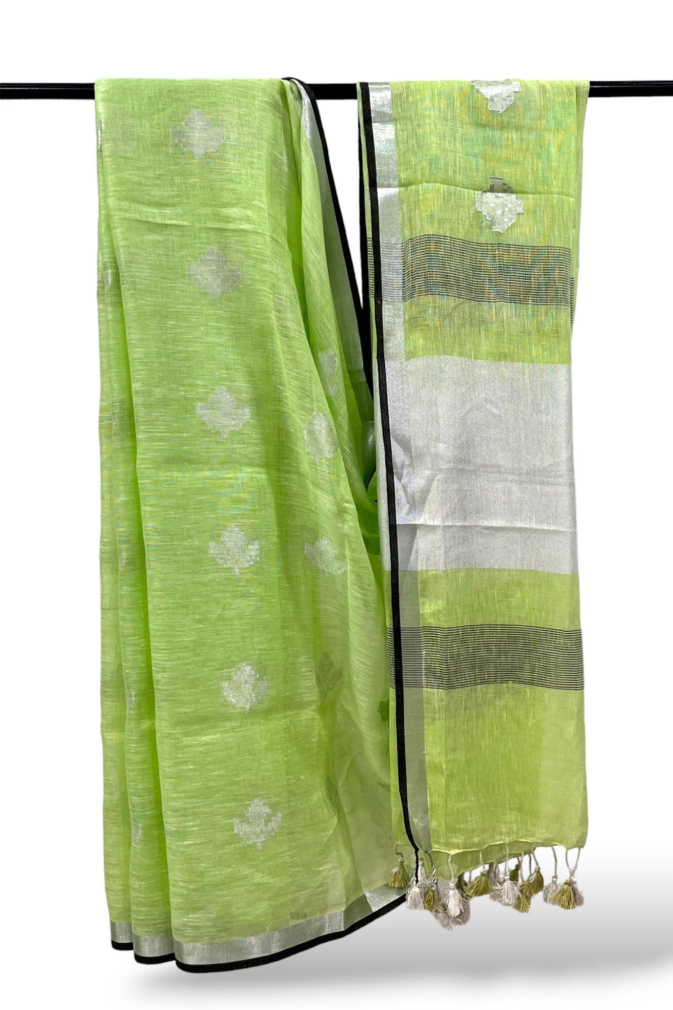 green dobby woven pure linen saree - linenworldonline.in