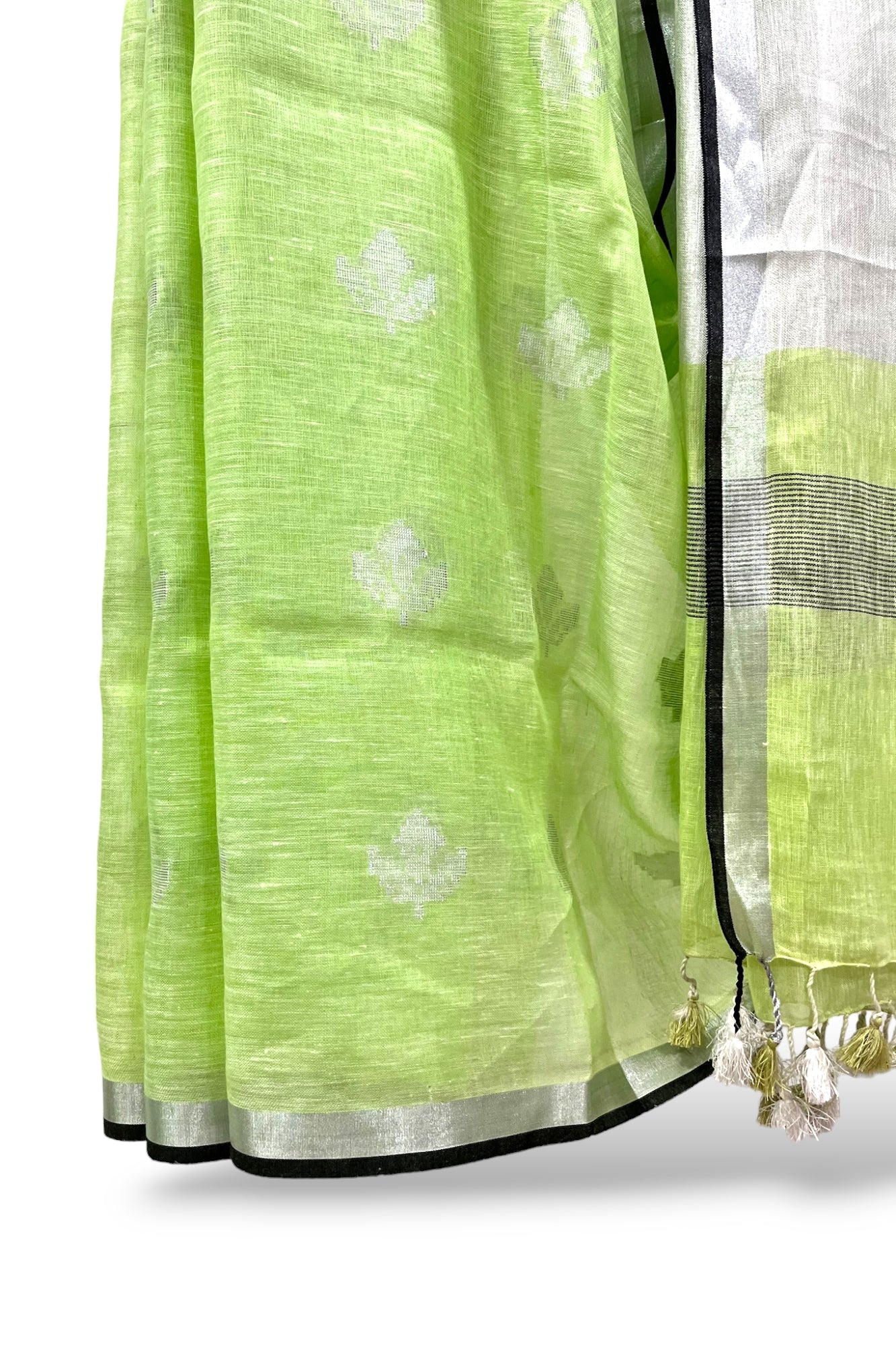 green dobby woven pure linen saree - linenworldonline.in