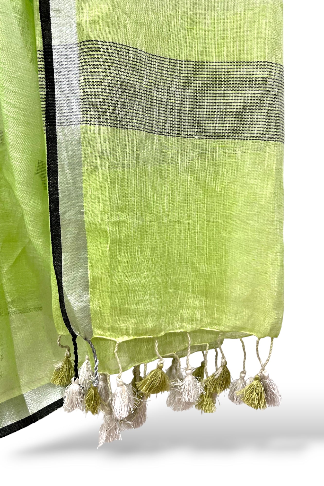 green dobby woven pure linen saree - linenworldonline.in