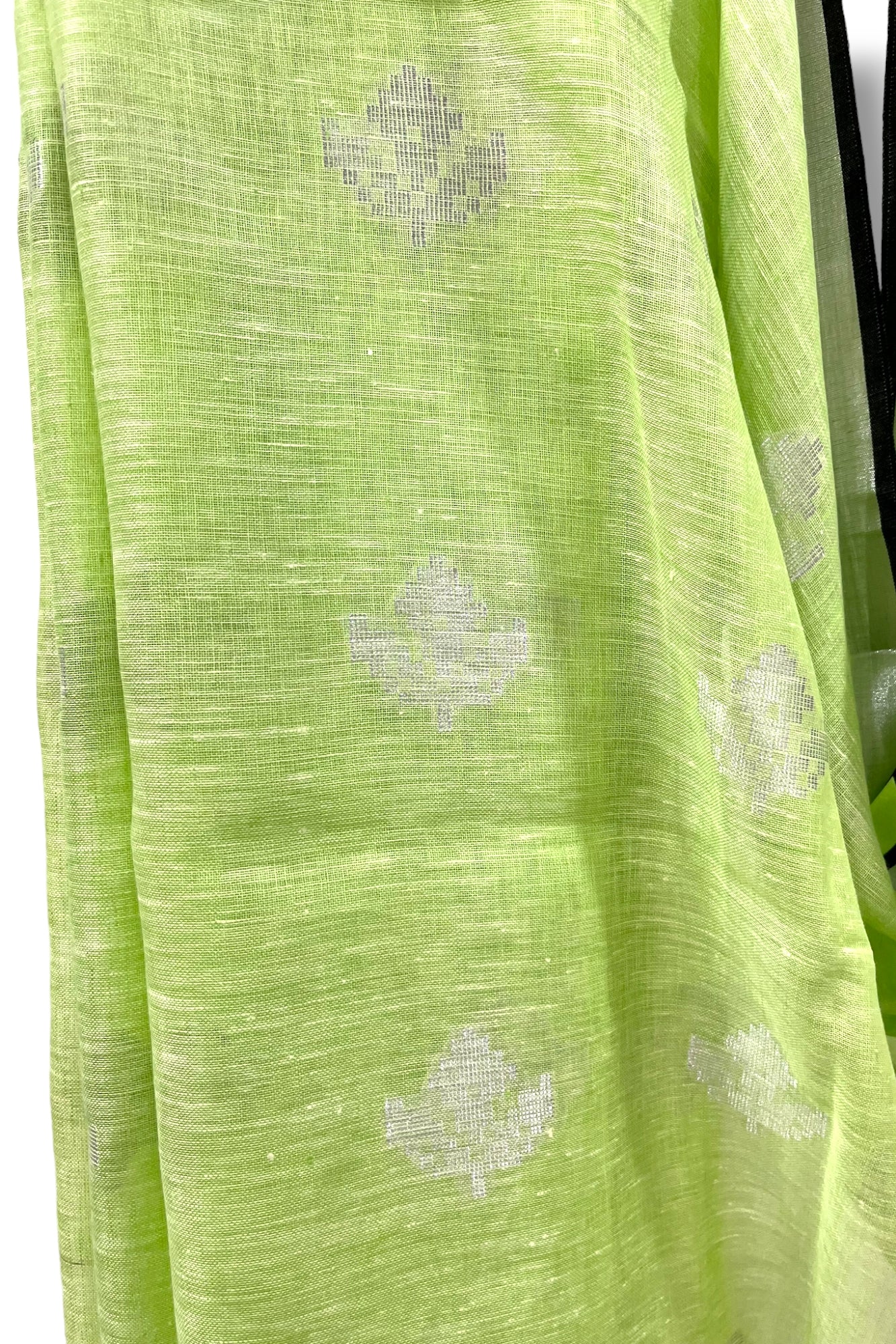 green dobby woven pure linen saree - linenworldonline.in