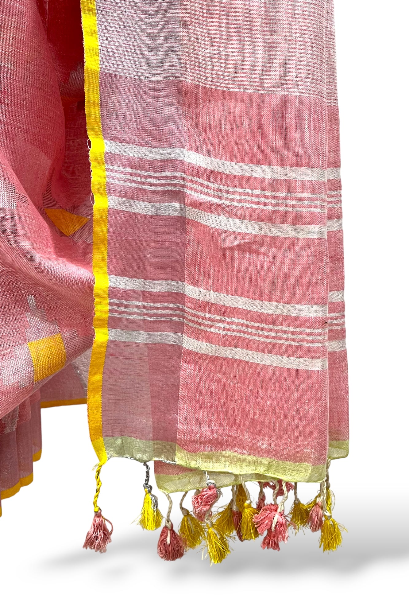 peach dobby woven pure linen saree - linenworldonline.in