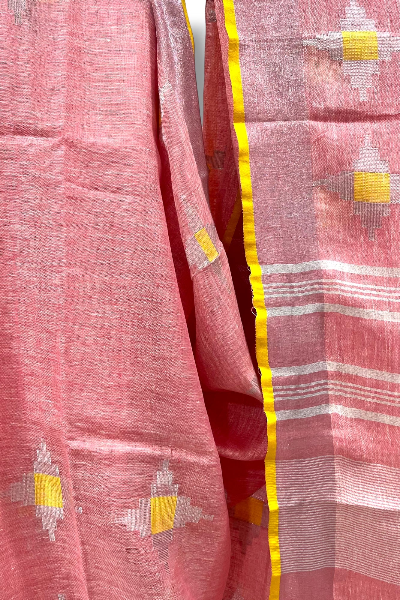 peach dobby woven pure linen saree - linenworldonline.in