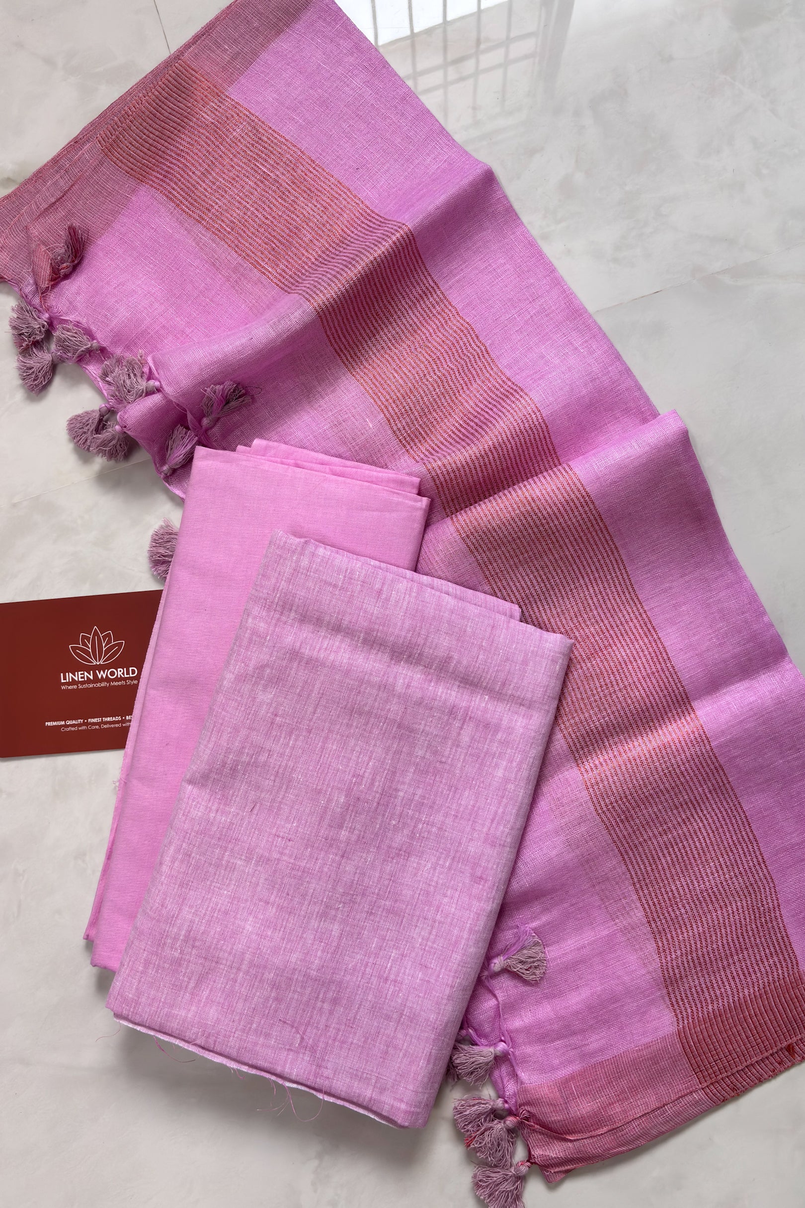 Pink pure linen unstitched dress material with 100% linen top, cotton bottom, and linen dupatta –  Linen World