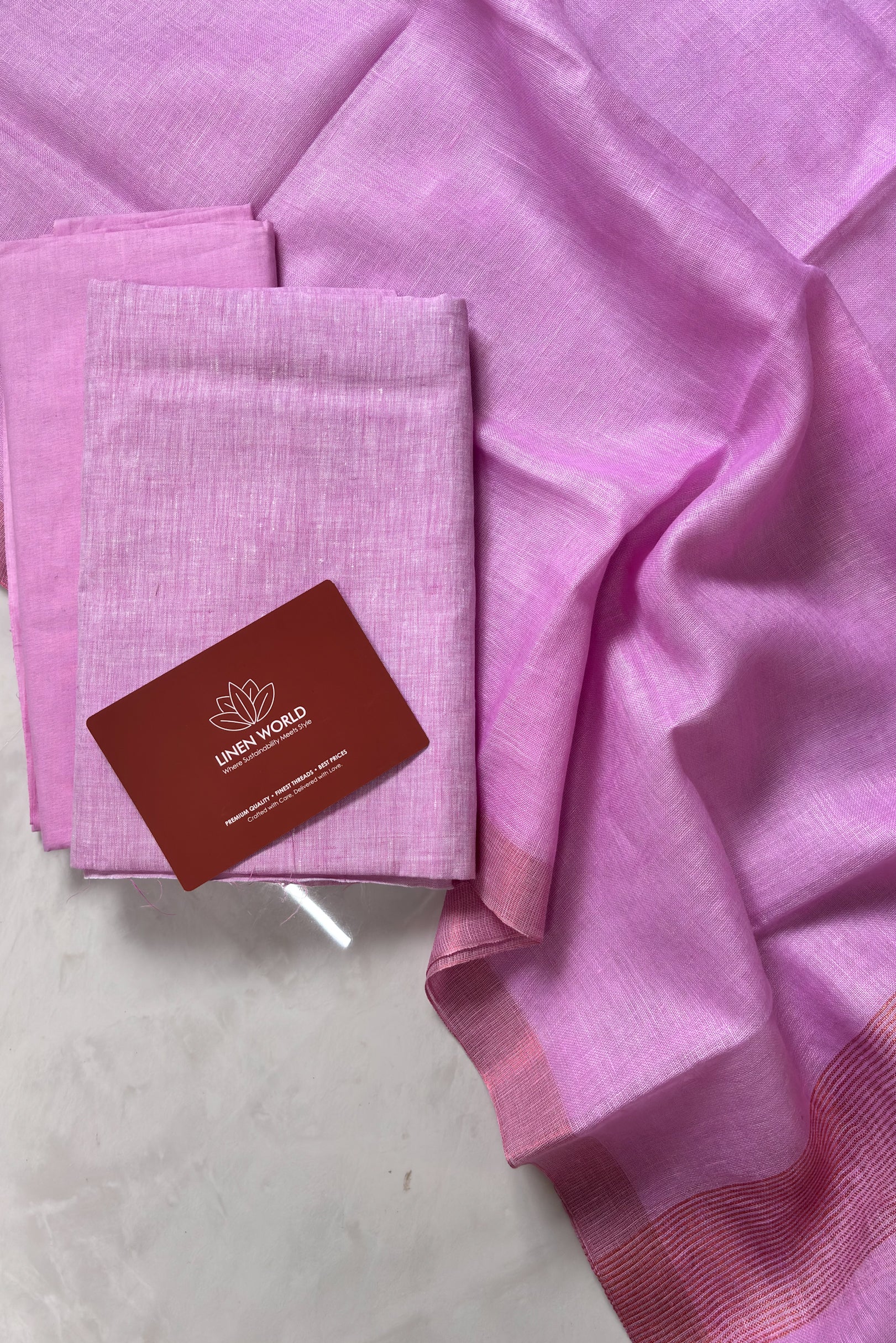 Pink pure linen unstitched dress material with 100% linen top, cotton bottom, and linen dupatta –  Linen World