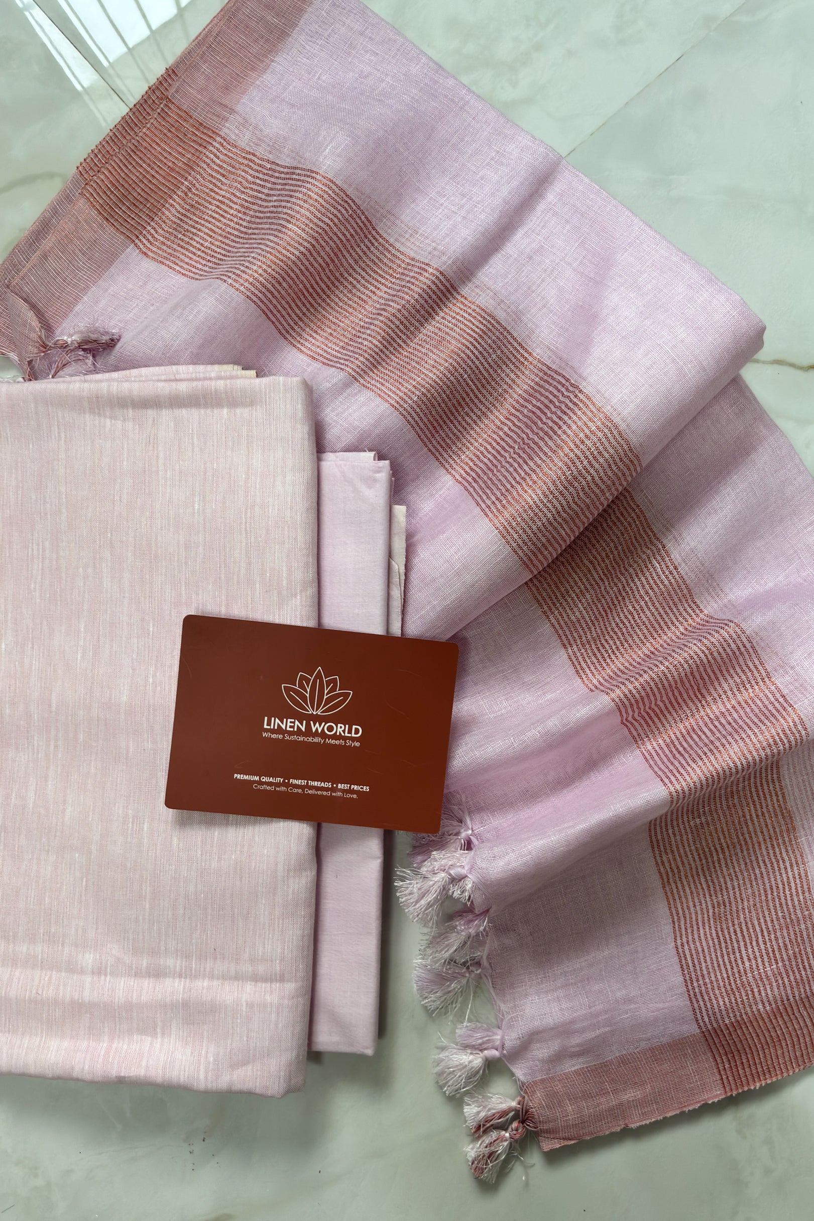 Baby pink pure linen unstitched dress material with 100% linen top, cotton bottom, and linen dupatta –  Linen World