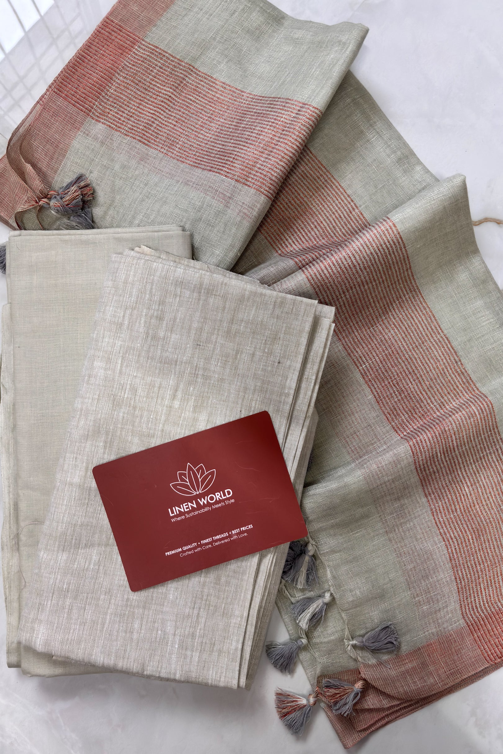 Powder Green pure linen unstitched dress material with 100% linen top, cotton bottom, and linen dupatta –  Linen World