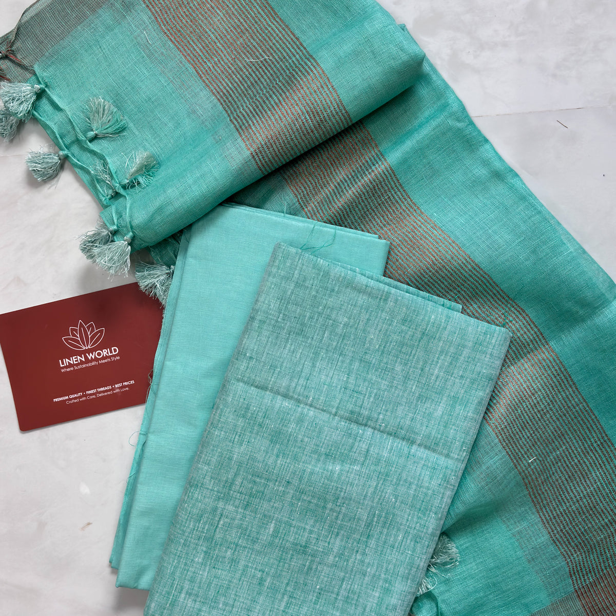 Sea Green Pure Linen Suit Material (Unstitched)