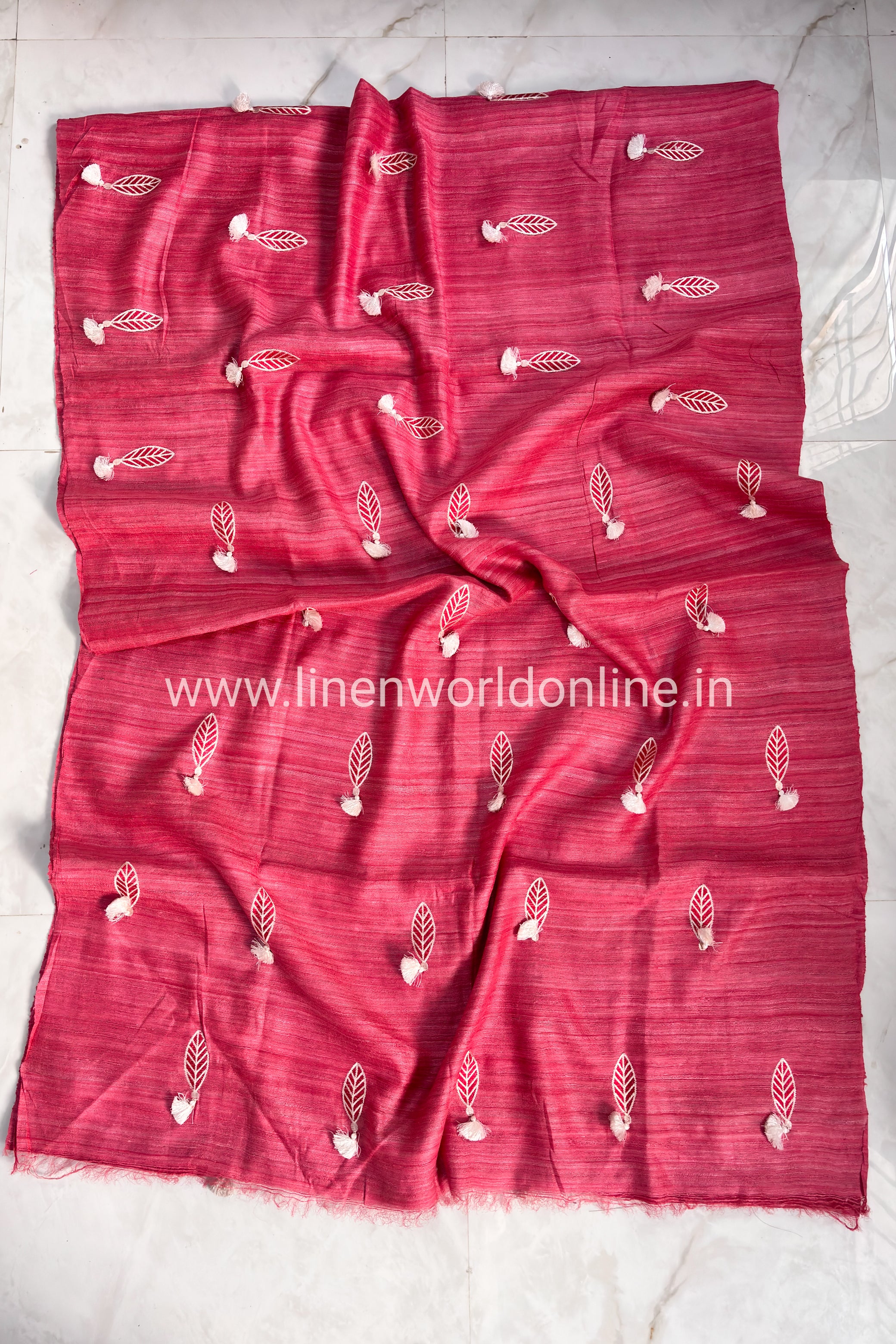 Handloom Bhagalpuri Tussar Ghicha Silk Saree With Digital Embroidery and Custom Tassles - linenworldonline.in