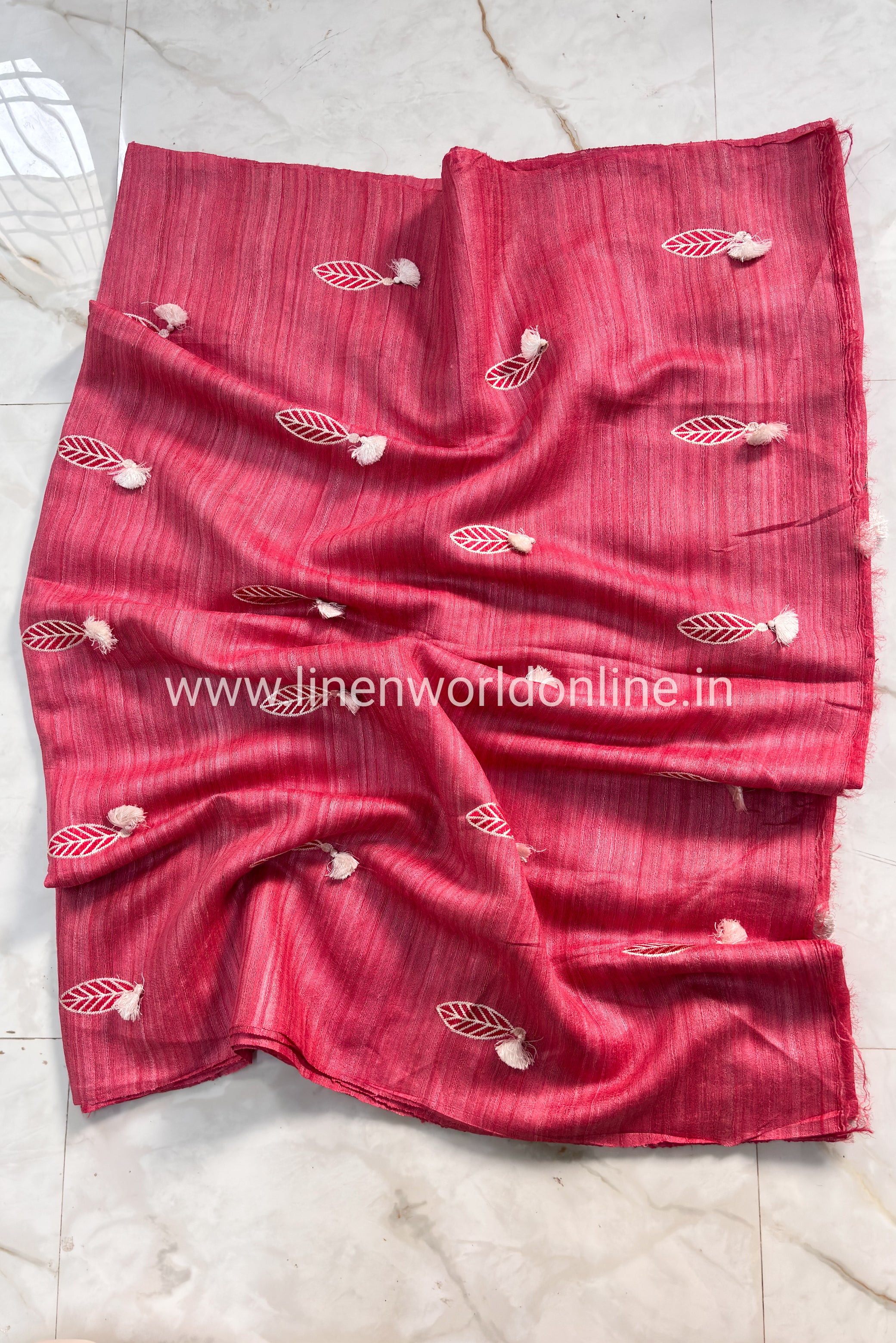 Pure Handmade Bhagalpuri Tussar Ghicha Silk Saree With Digital Embroidery and Tassels - linenworldonline.in