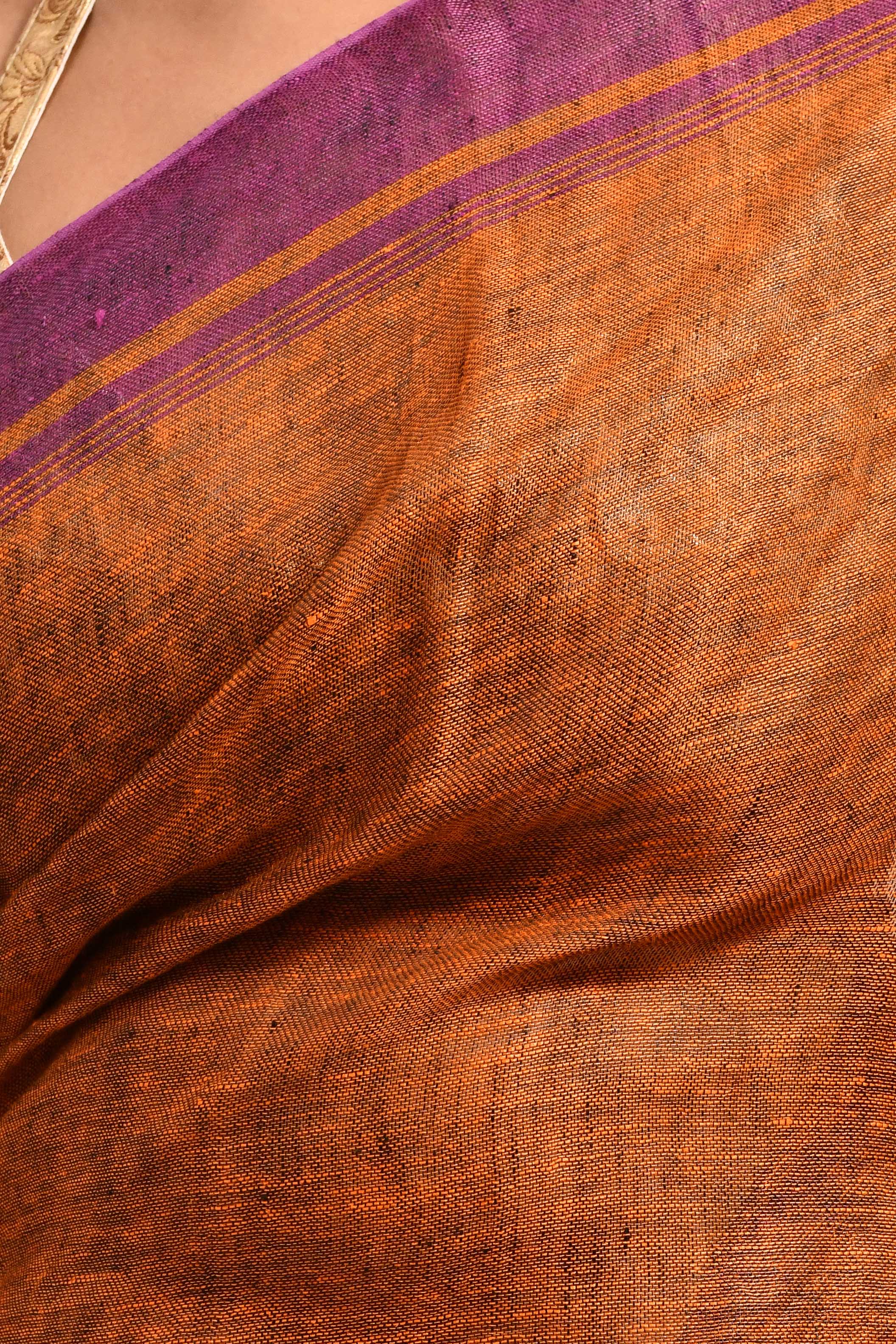 Vanya - Brown Organic Linen Saree With Tassels for Office and Daily Wear