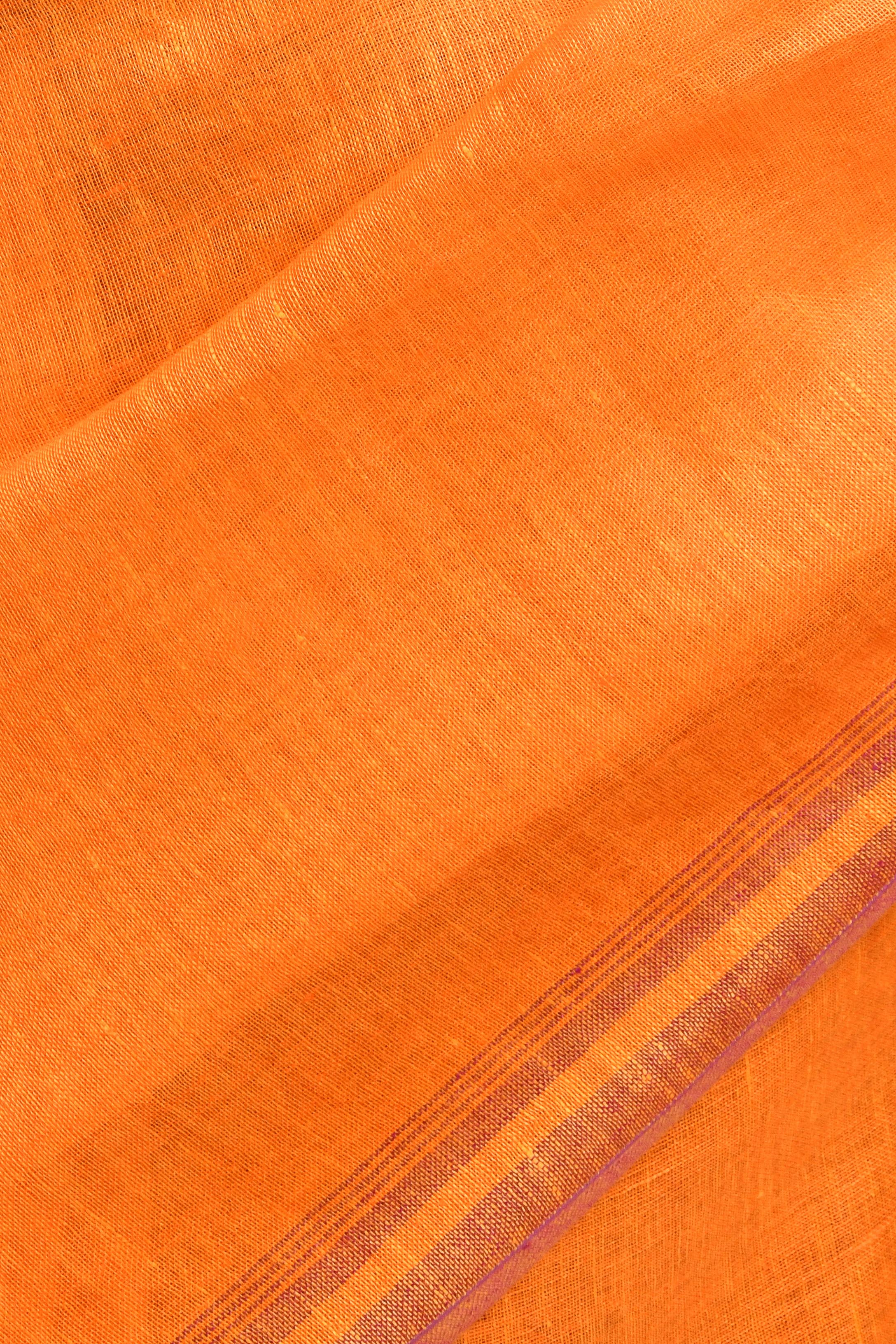 Vanya - Saffron Organic Linen Saree With Tassels for Office and Daily Wear