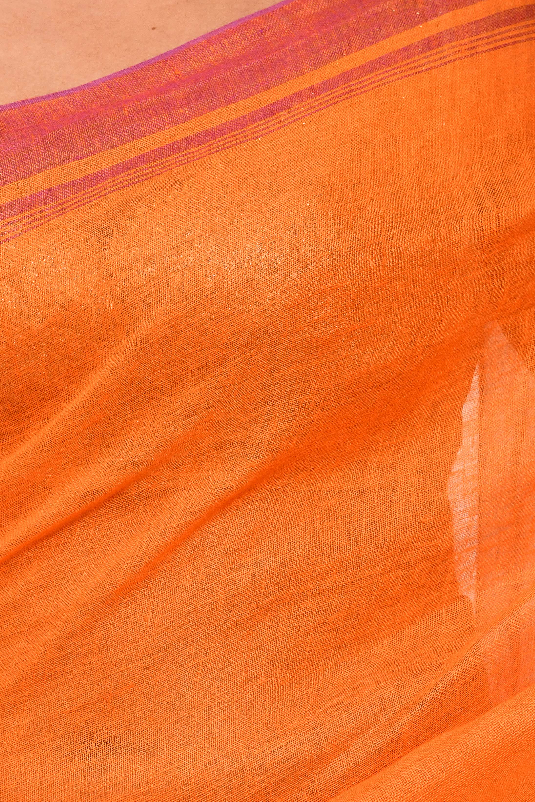 Vanya - Dark Orange Organic Linen Saree With Tassels for Office and Daily Wear
