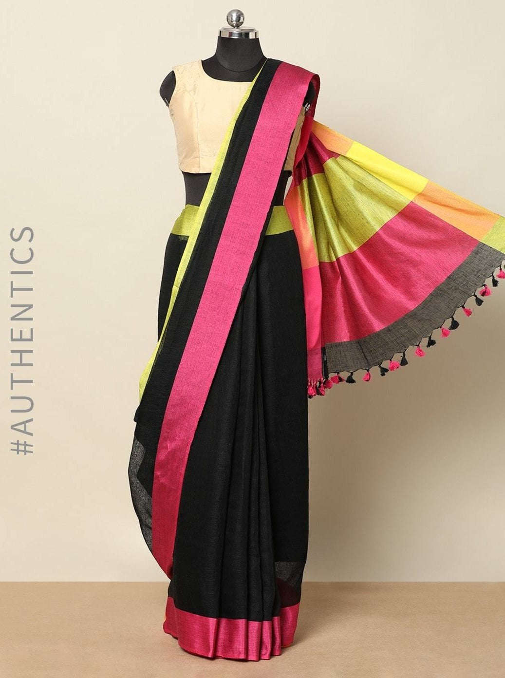 black pure linen saree with blouse