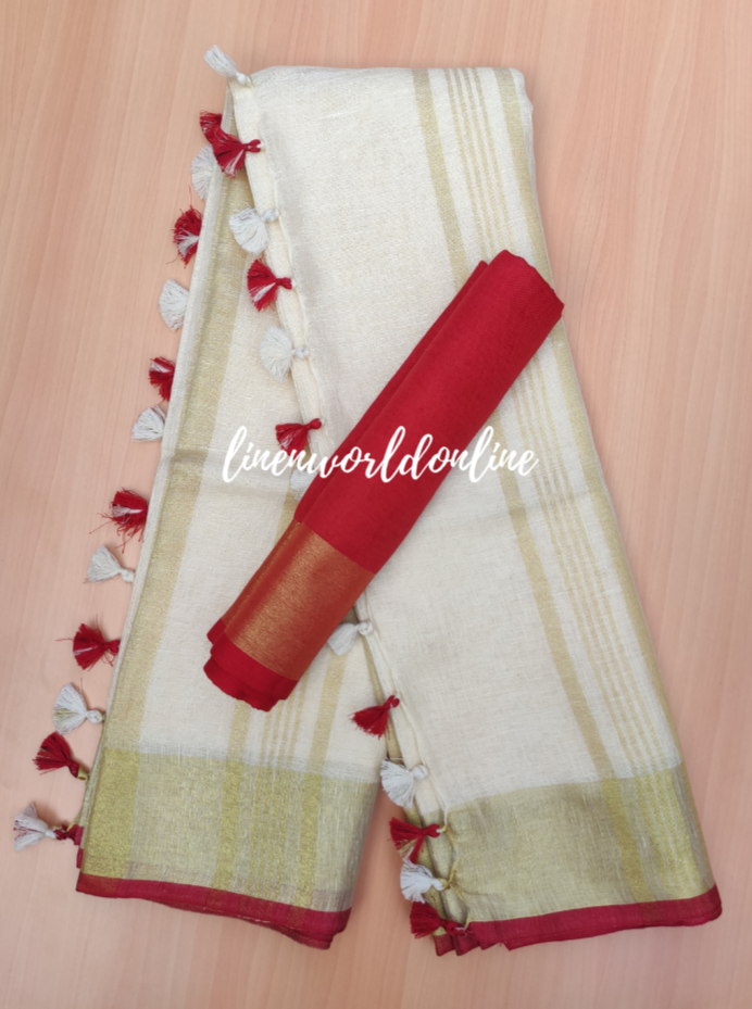 pure linen saree with  contrast blouse - linenworldonline.in
