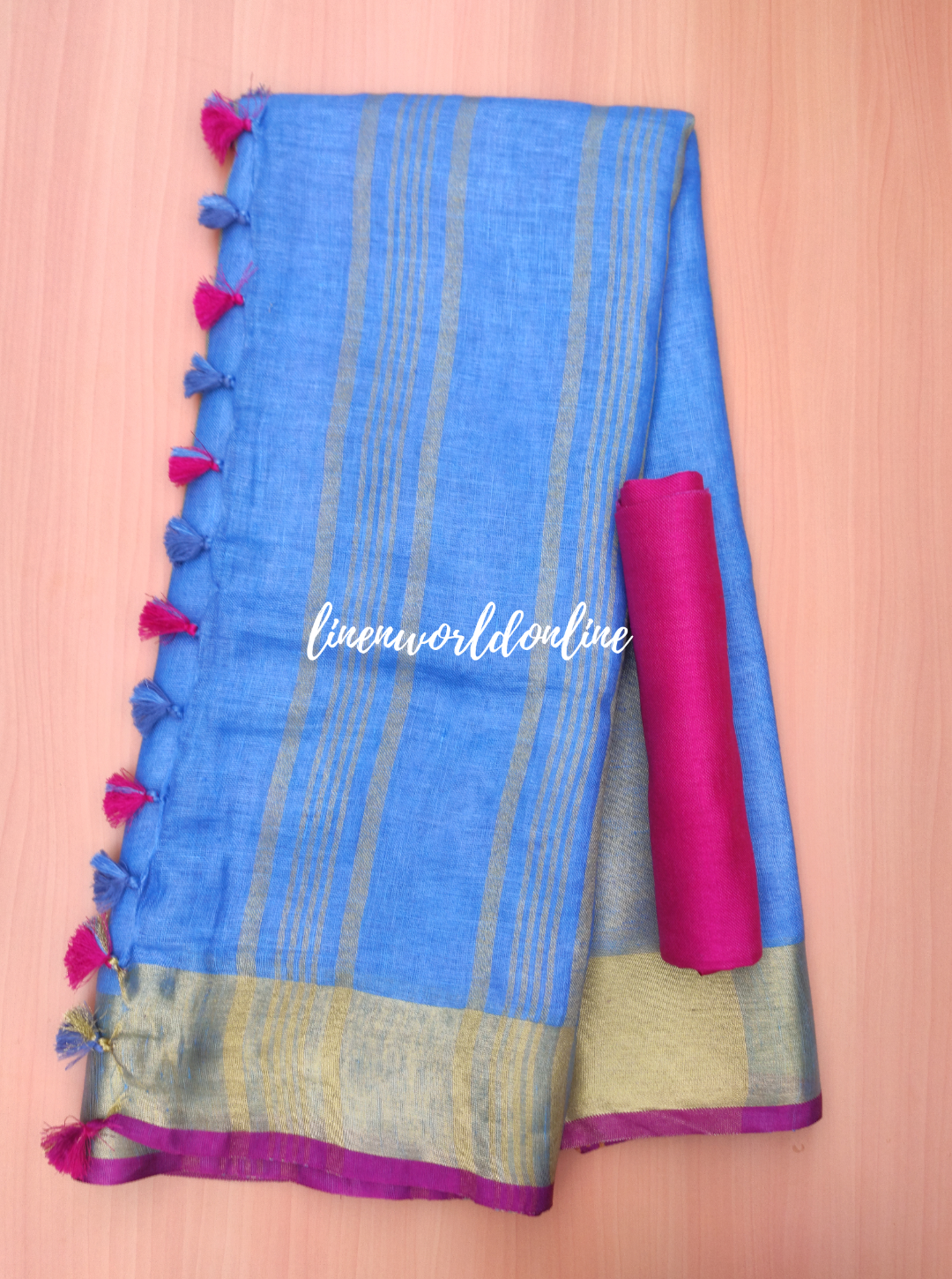 pure linen saree with contrast blouse - linenworldonline.in