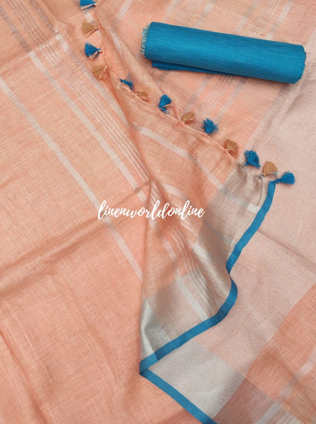 pure linen saree with contrast blouse - linenworldonline.in