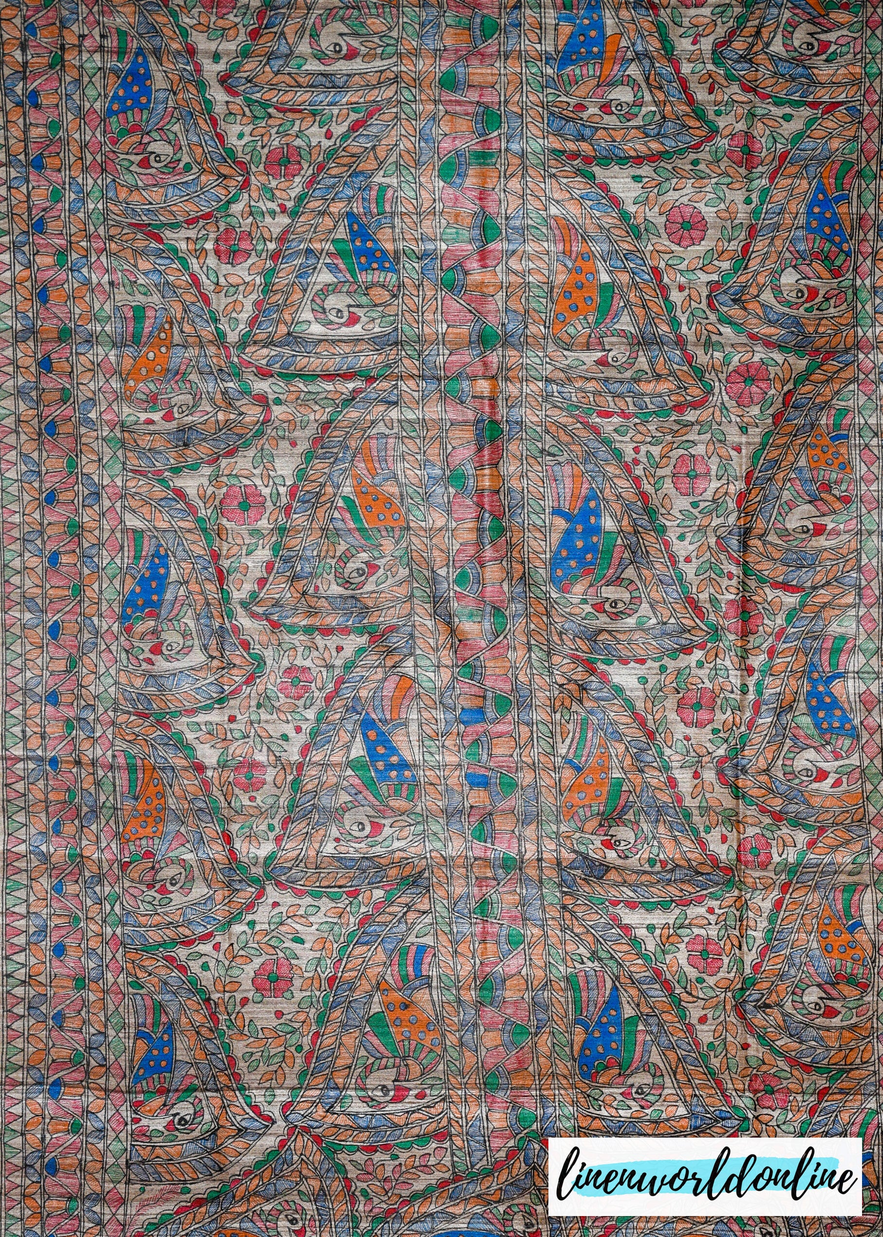 Madhubani Painted Ghicha Tussar Silk Dupatta