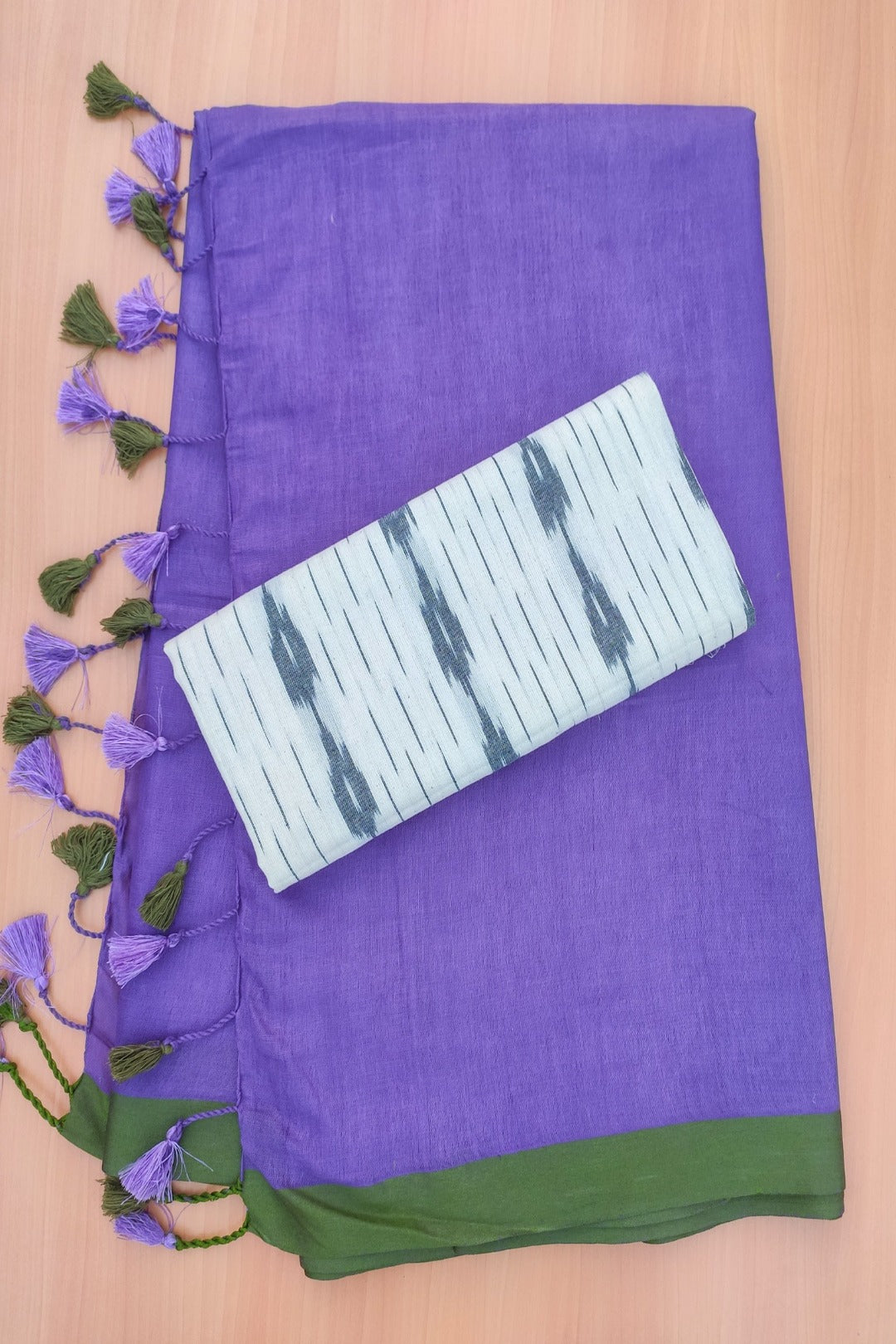 alisha purple pure cotton saree with ikat blouse - linenworldonline