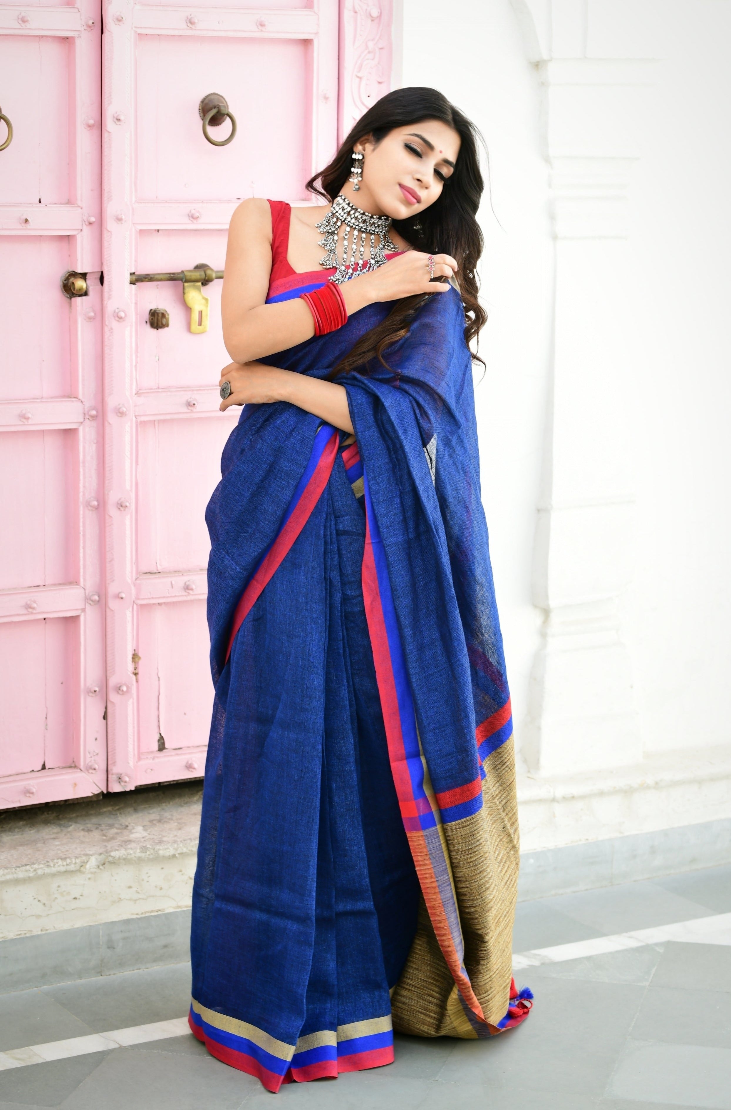 exclusive pure linen saree - linenworldonline.in