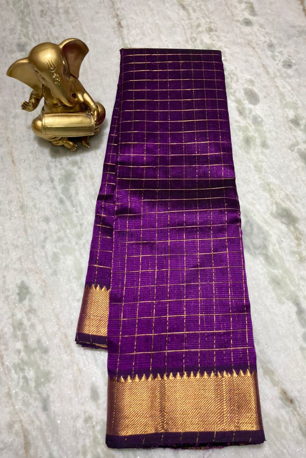 purple mangalagiri cotton checkered soft silk saree - linenworldonline.in